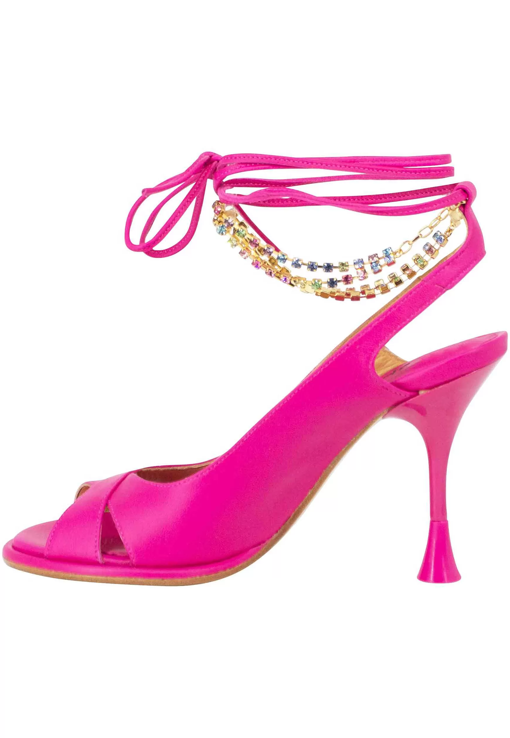 Sandali Donna In Pelle Fuxia Con Tacco Alto E Cavigliera Gioiello** Clearance