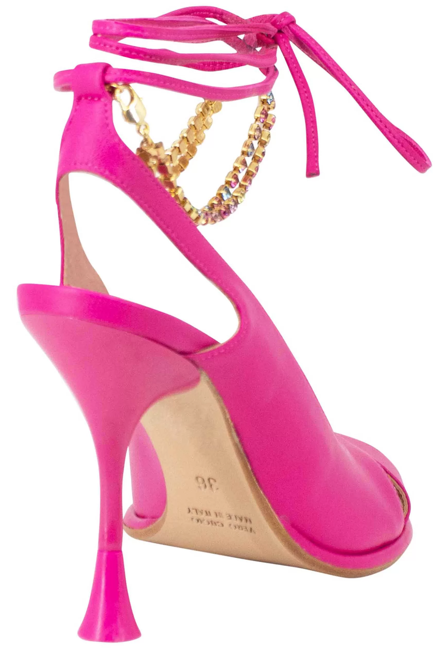 Sandali Donna In Pelle Fuxia Con Tacco Alto E Cavigliera Gioiello** Clearance