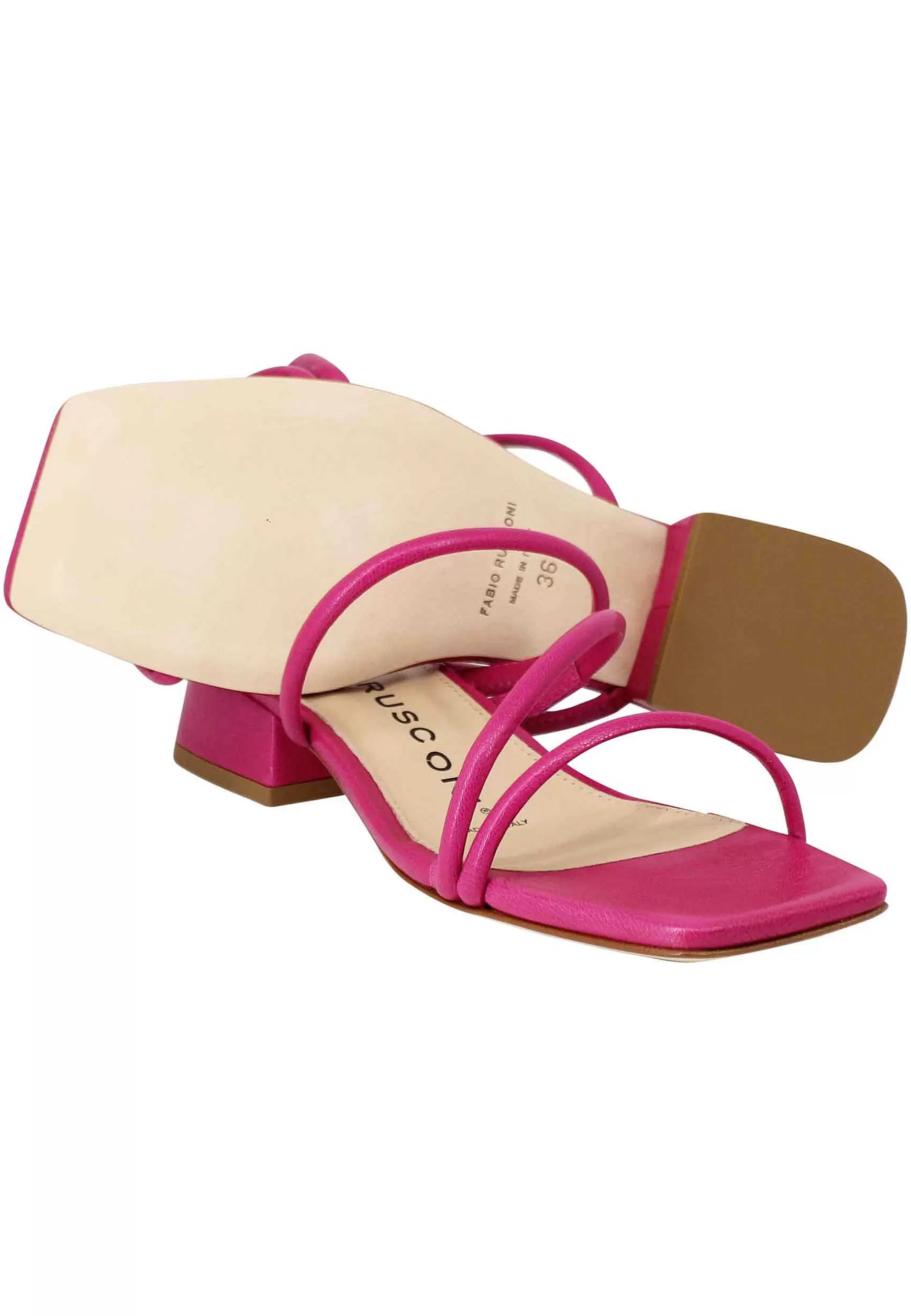Sandali Donna In Pelle Fuxia Con Tacco Basso E Punta Quadra*Fabio Rusconi Best
