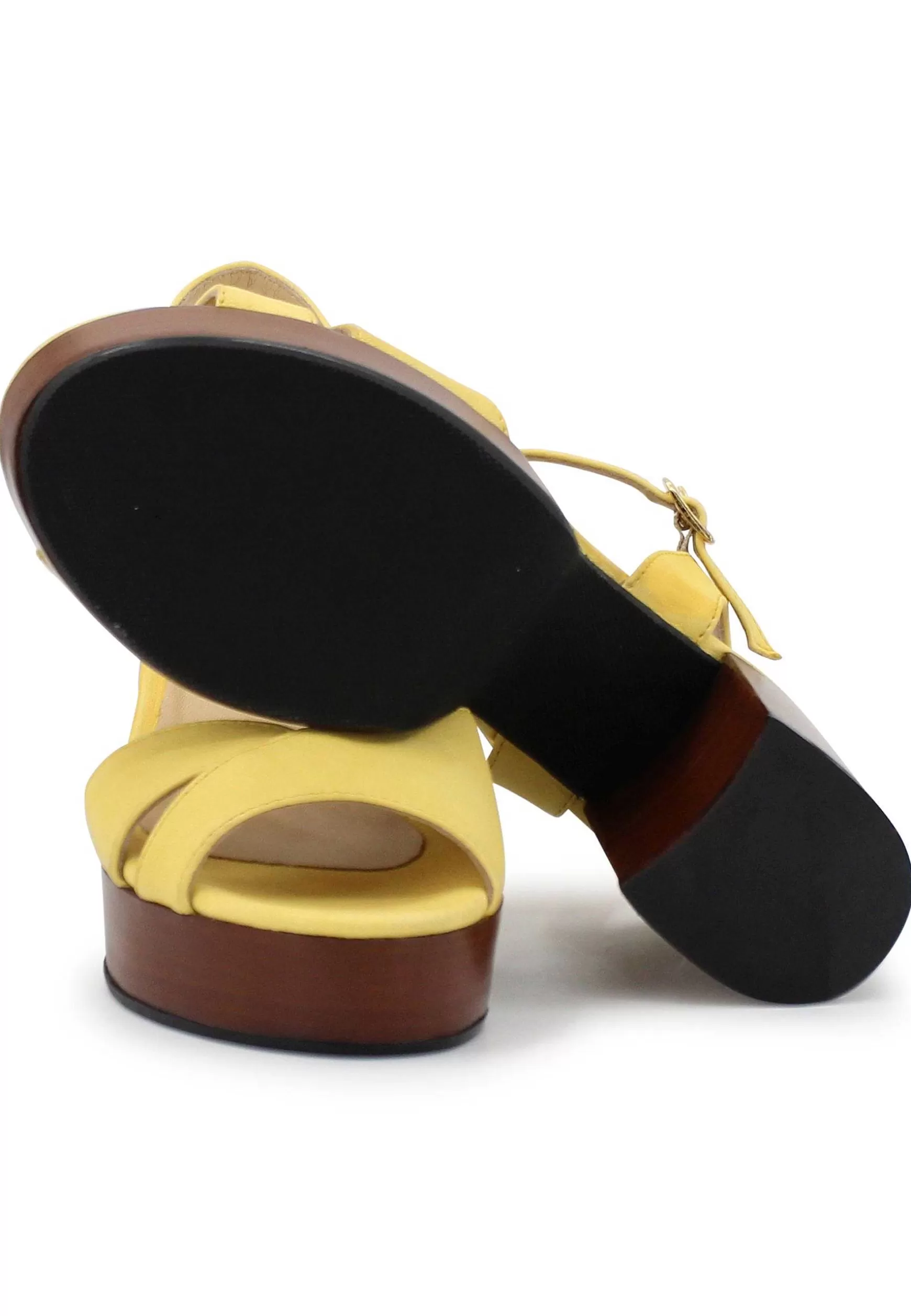 Sandai Donna In Pee Giaa Con Cinturino E Tacco E Pateau In Cuoio*L Fashion