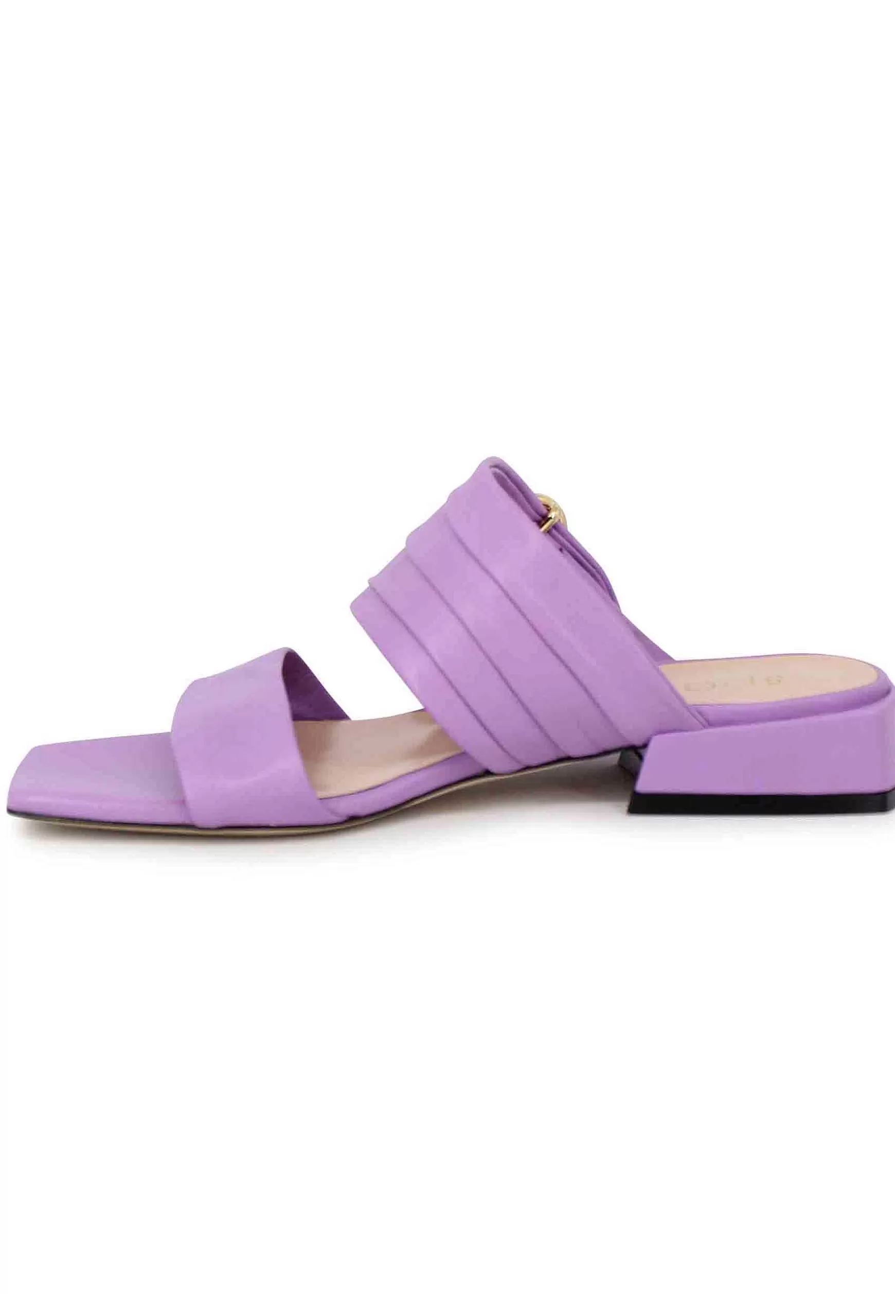 Sandali Donna In Pelle Glicine Con Doppia Fascia E Fibbia Oro Tacco Basso** Flash Sale