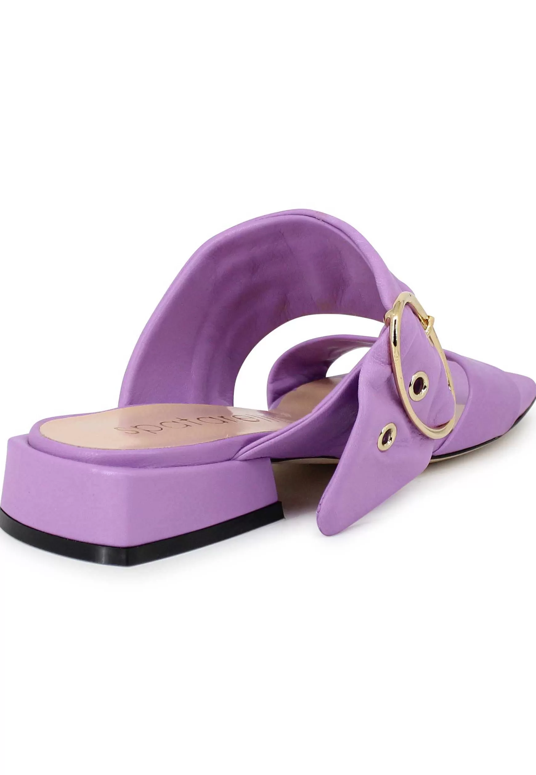 Sandali Donna In Pelle Glicine Con Doppia Fascia E Fibbia Oro Tacco Basso** Flash Sale