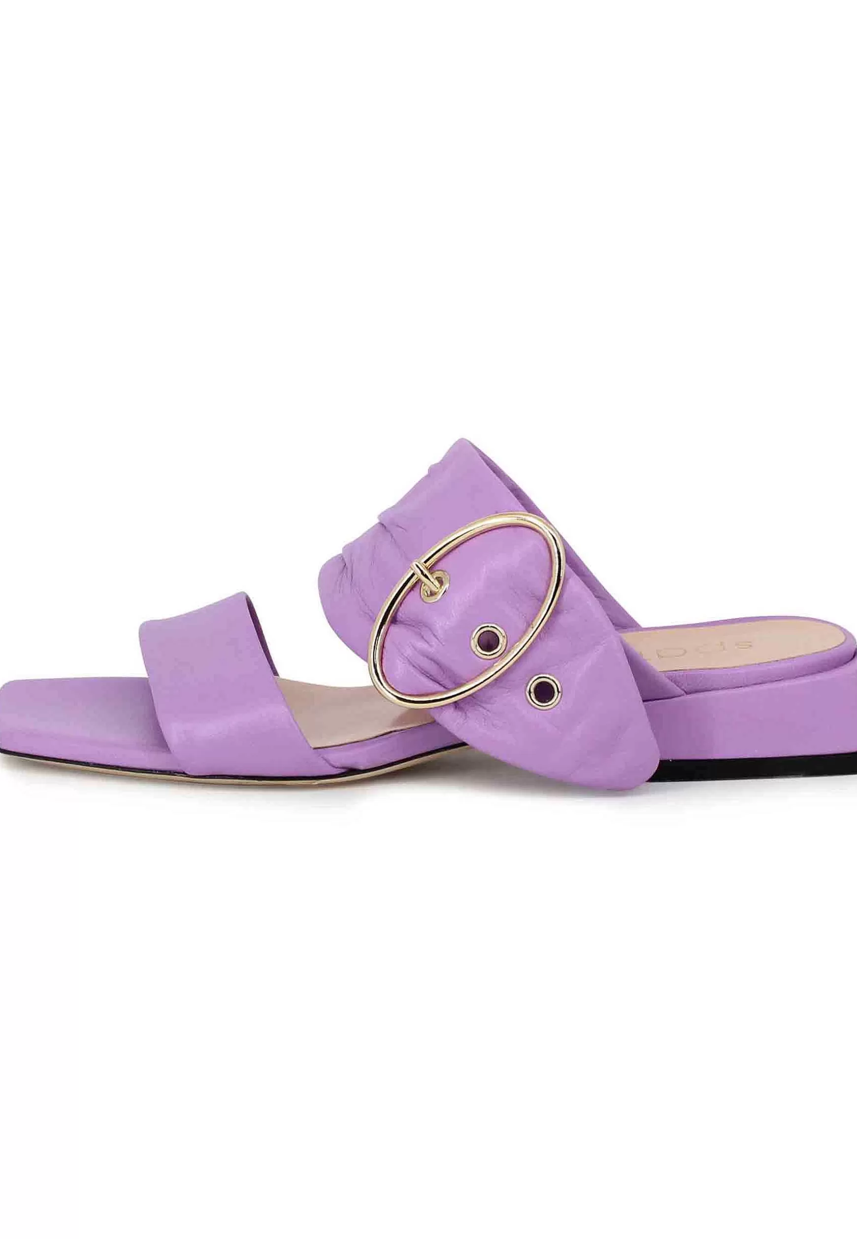 Sandali Donna In Pelle Glicine Con Doppia Fascia E Fibbia Oro Tacco Basso** Flash Sale