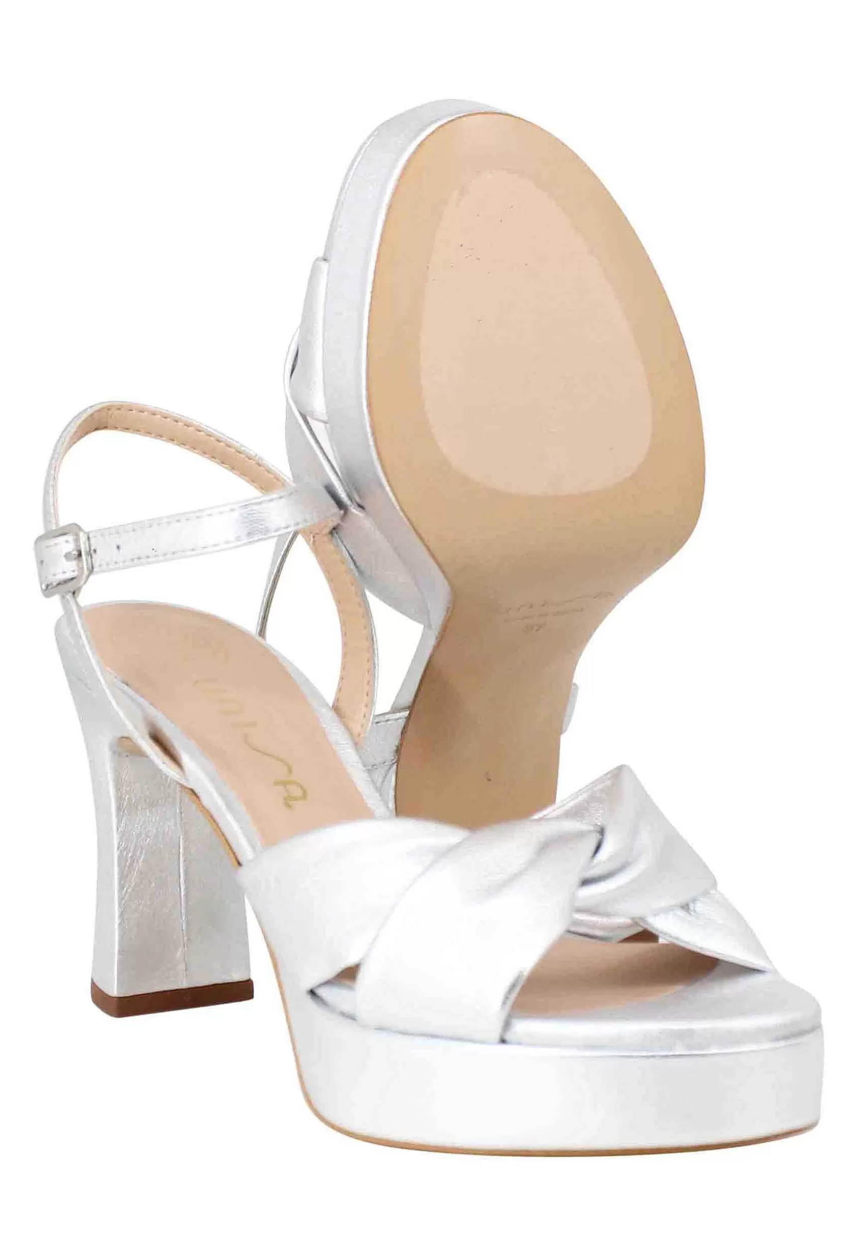 Sandali Donna In Pelle Laminata Argento Con Tacco Alto E Cinturino Alla Caviglia*Unisa Hot