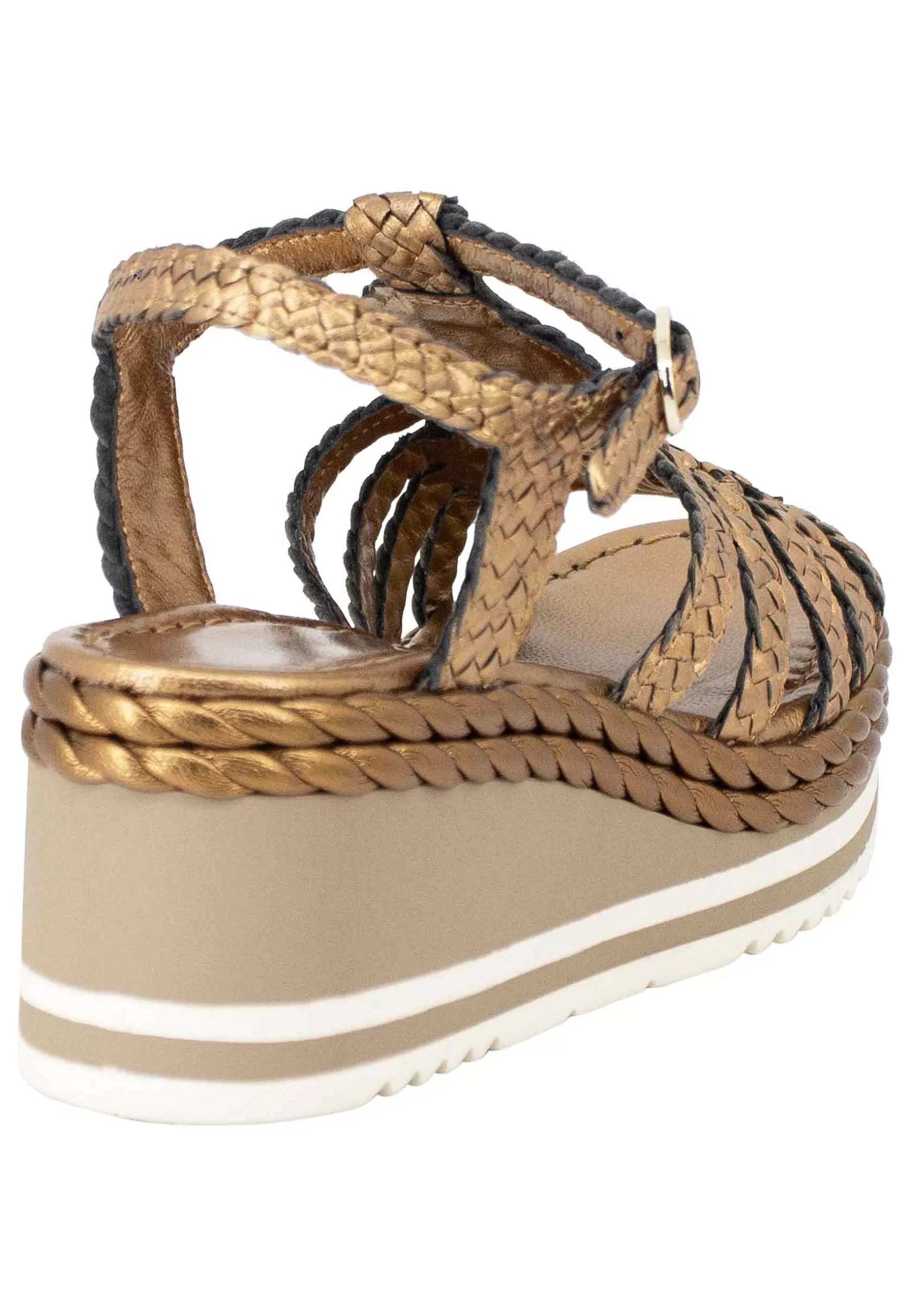 Sandali Donna In Pelle Laminata Bronzo Con Zeppa In Gomma E Cinturino Alla Caviglia*Pons Quintana Best Sale