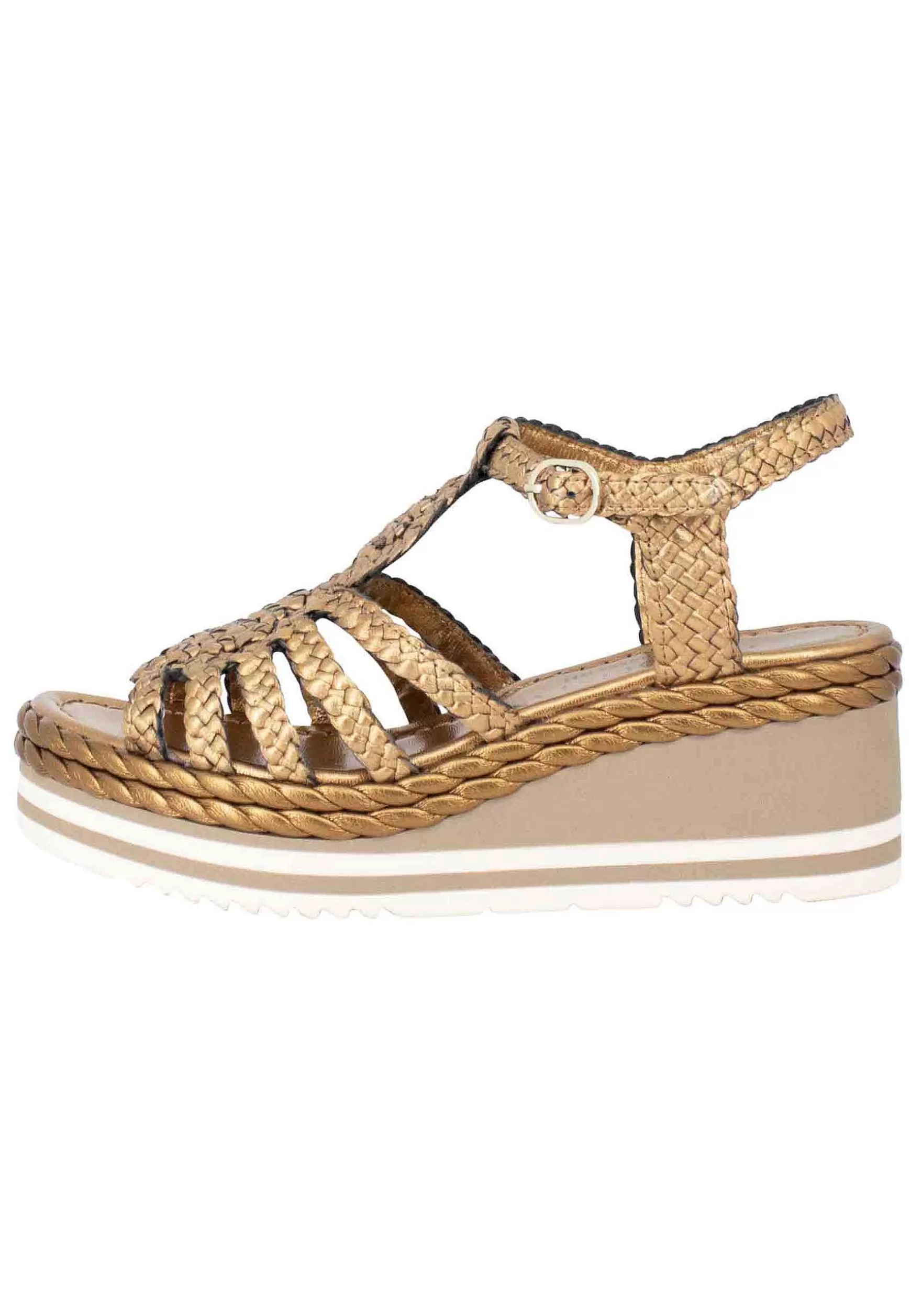 Sandali Donna In Pelle Laminata Bronzo Con Zeppa In Gomma E Cinturino Alla Caviglia*Pons Quintana Best Sale