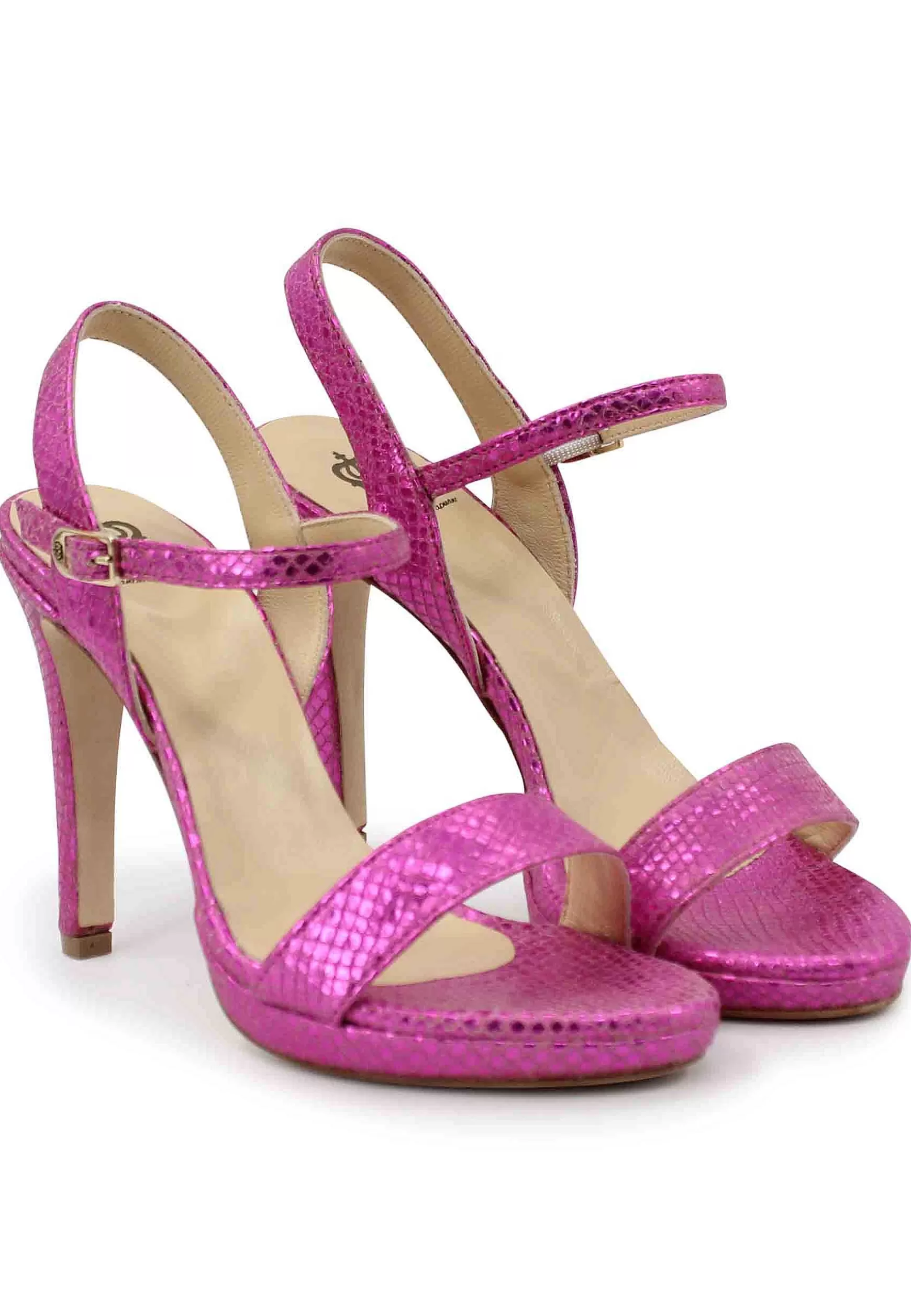Sandai Donna In Pee aminata Fuxia Effetto Serpente Con Tacco Ato E Cinturino Aa Cavigia*L Outlet