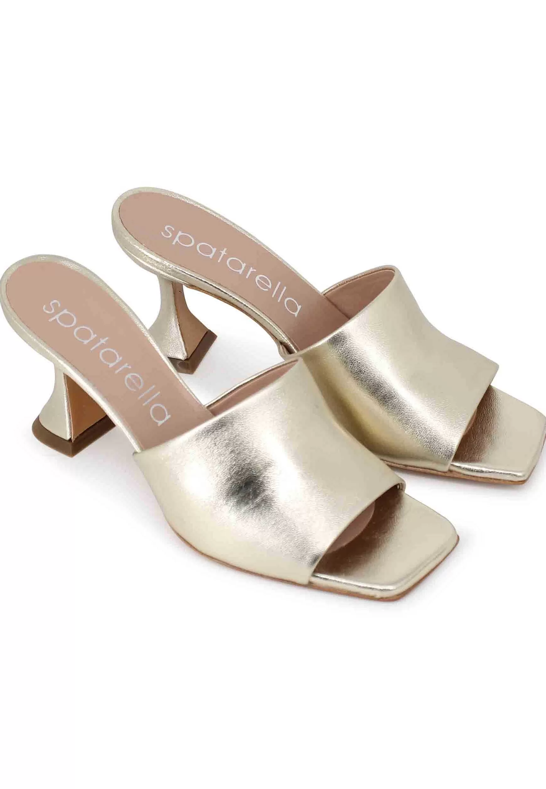Sandali Donna In Pelle Laminata Platino Con Tacco Alto E Punta Quadra** Cheap