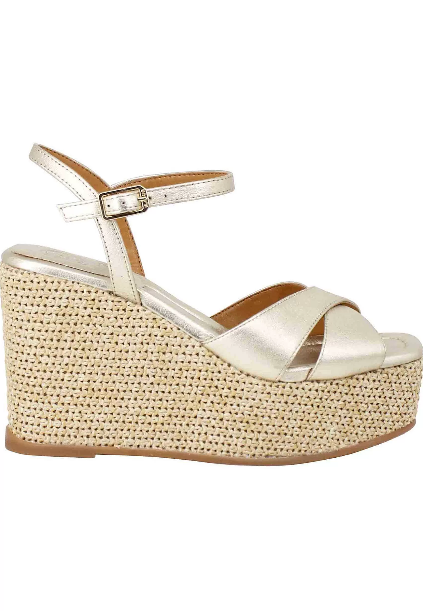 Sandali Donna In Pelle Laminata Platino Con Zeppa Alta In Corda*Unisa Cheap