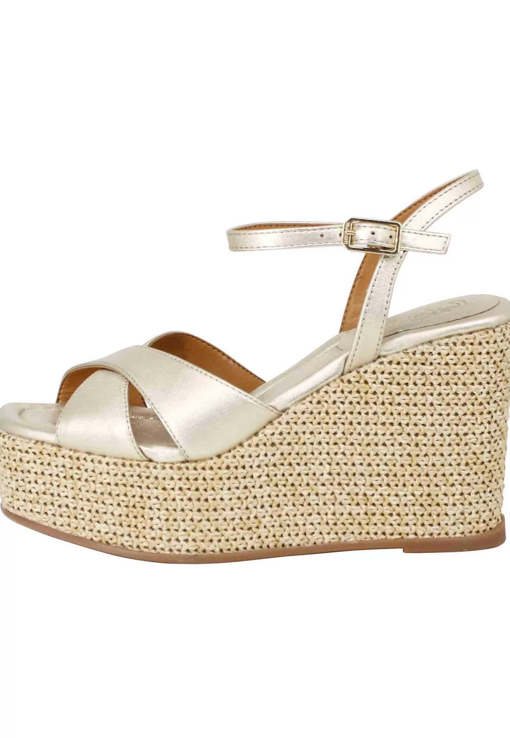 Sandali Donna In Pelle Laminata Platino Con Zeppa Alta In Corda*Unisa Cheap