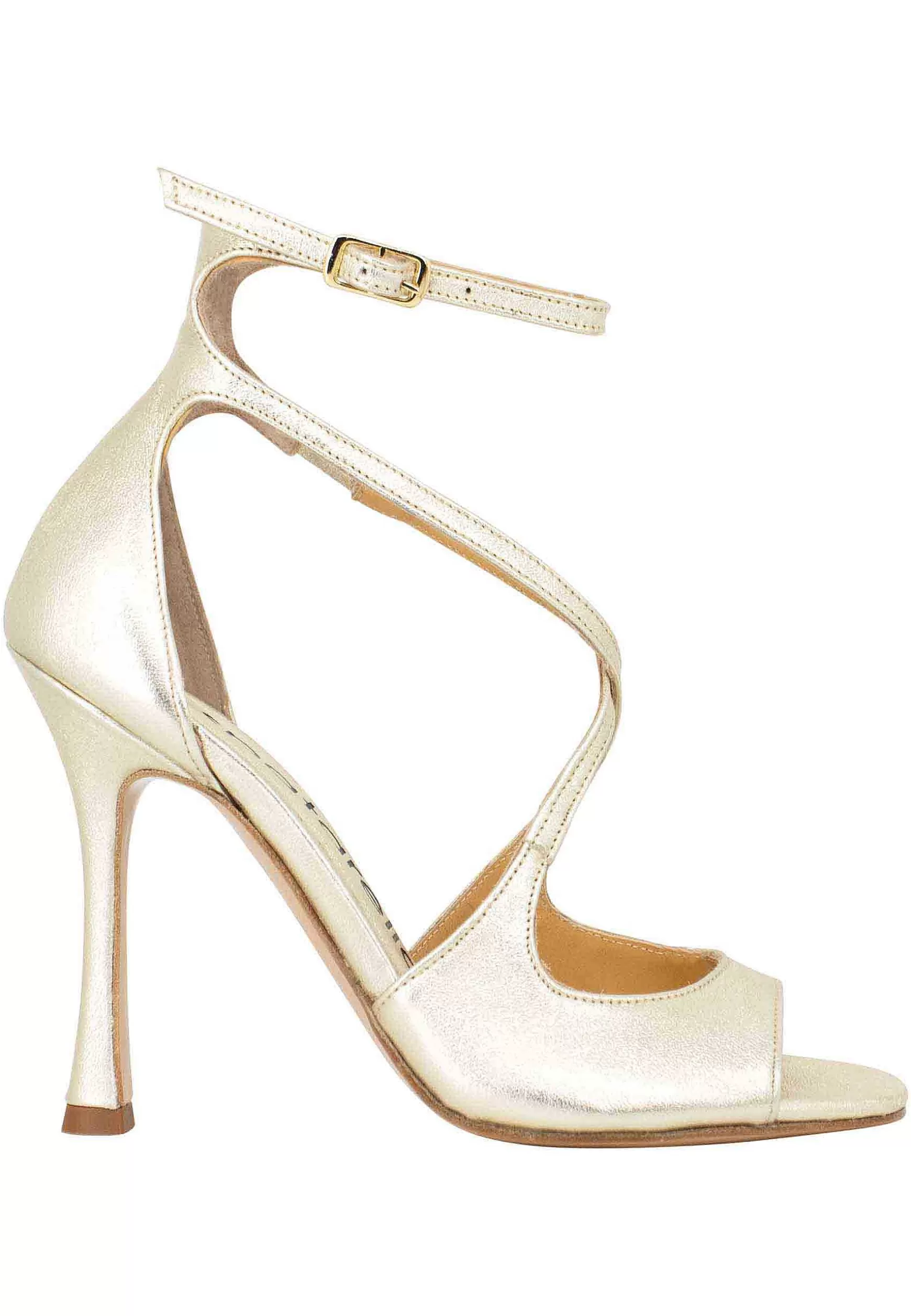 Sandali Donna In Pelle Laminata Platino Tacco Alto E Cinturino Alla Caviglia** Best Sale