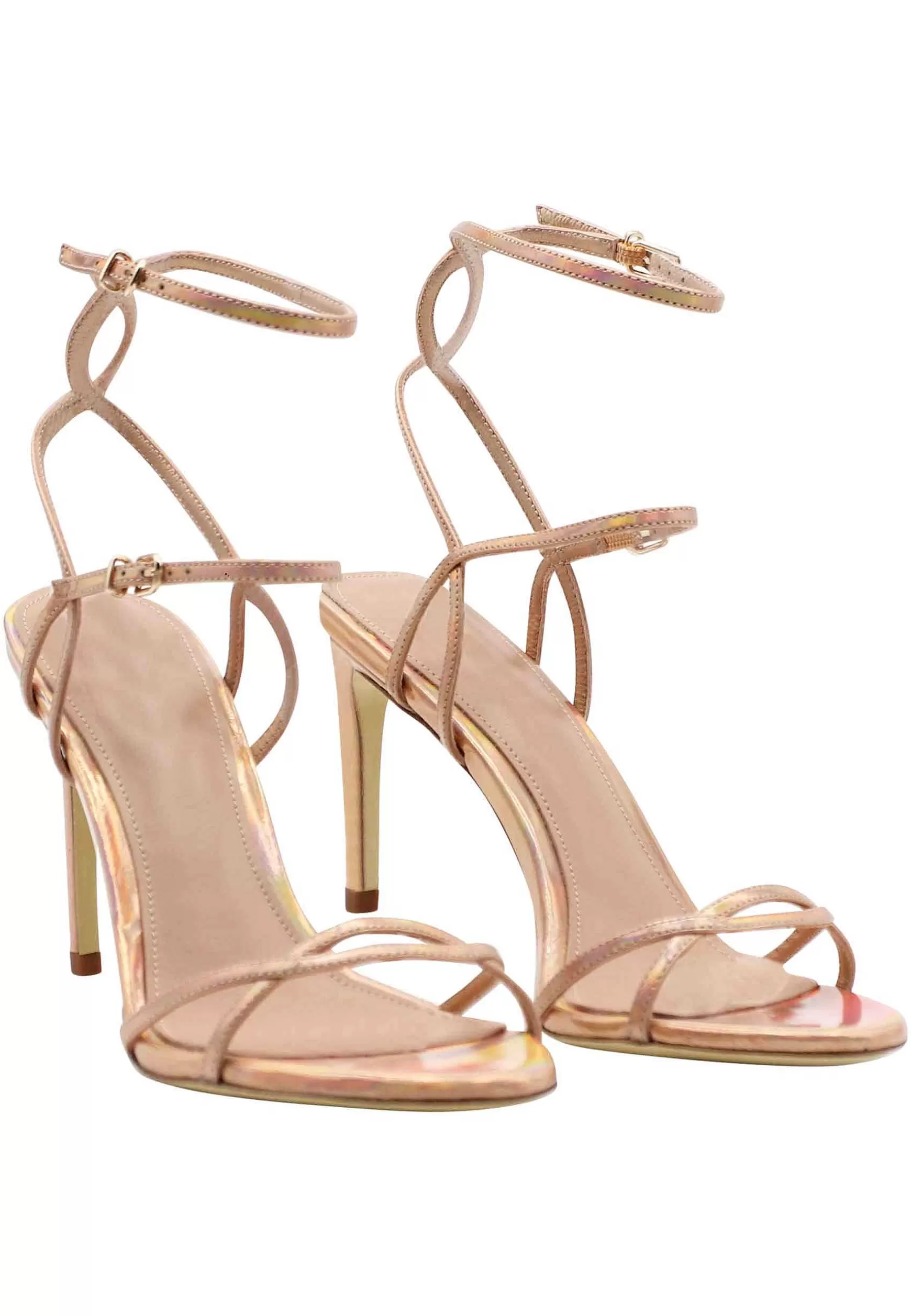 Sandali Donna In Pelle Laminata Rosa Con Doppio Cinturino Alla Caviglia*Lola Cruz Store