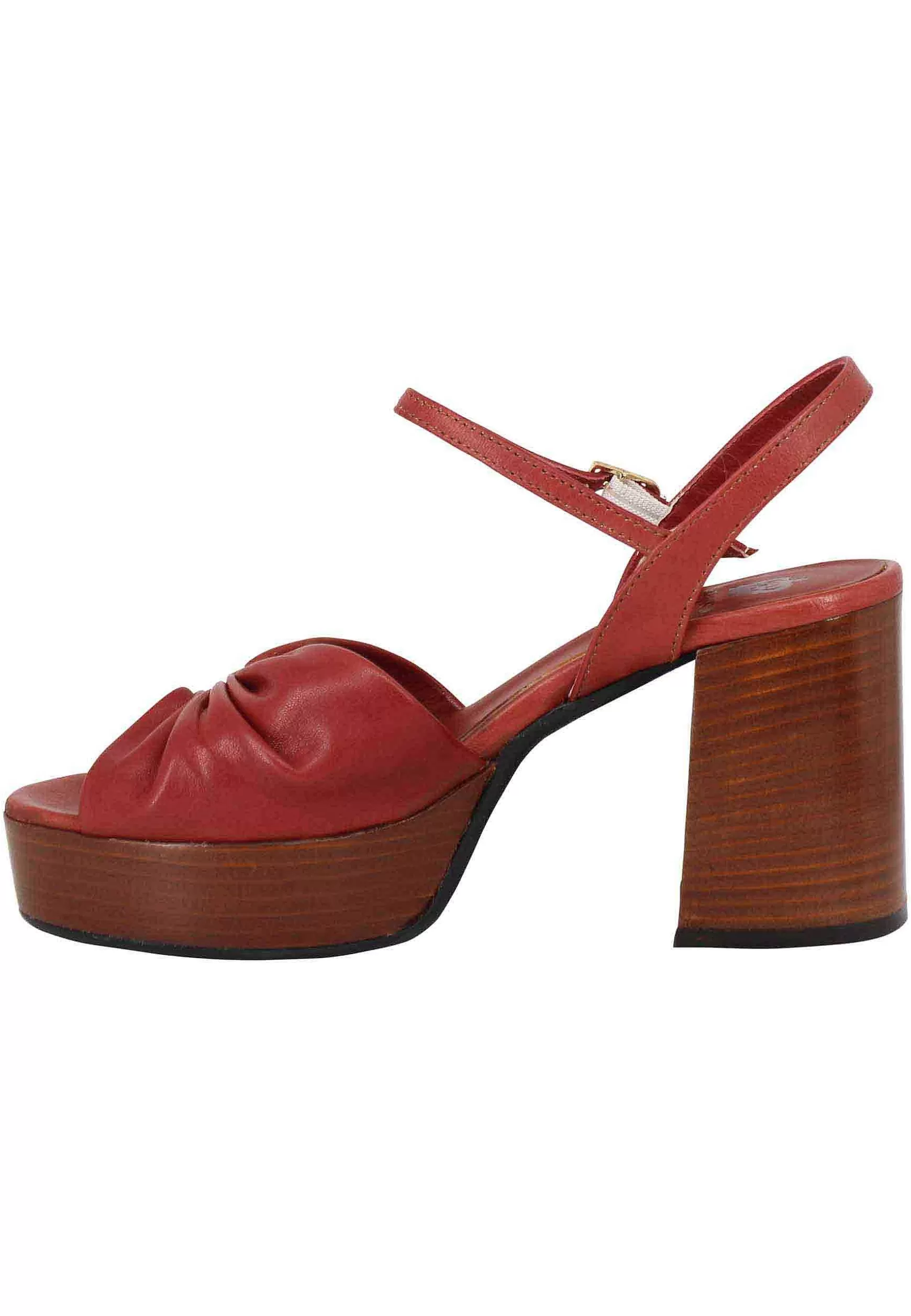 Sandai Donna In Pee Mattone Con Tacco E Pateau In Cuoio*L Flash Sale