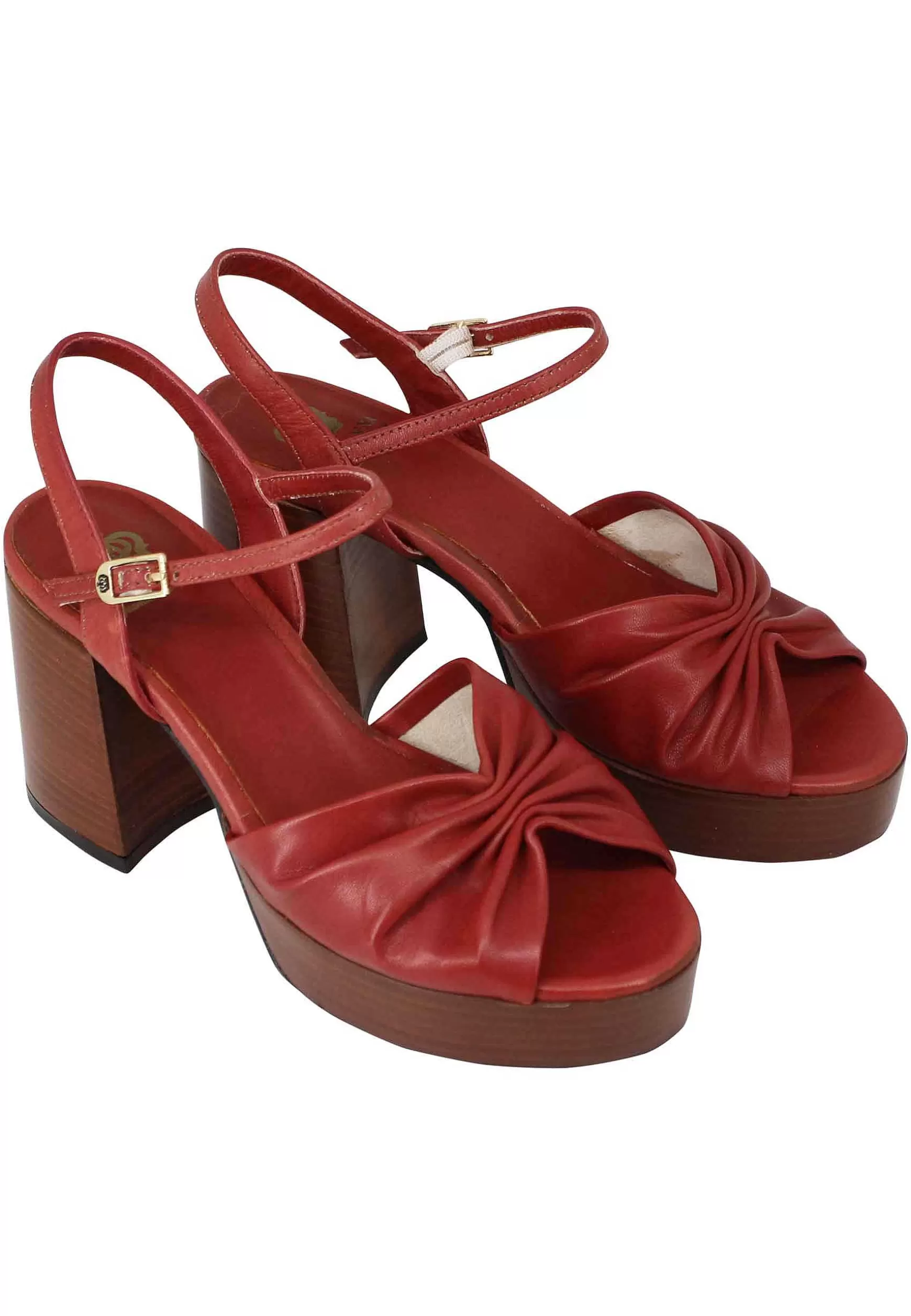 Sandai Donna In Pee Mattone Con Tacco E Pateau In Cuoio*L Flash Sale