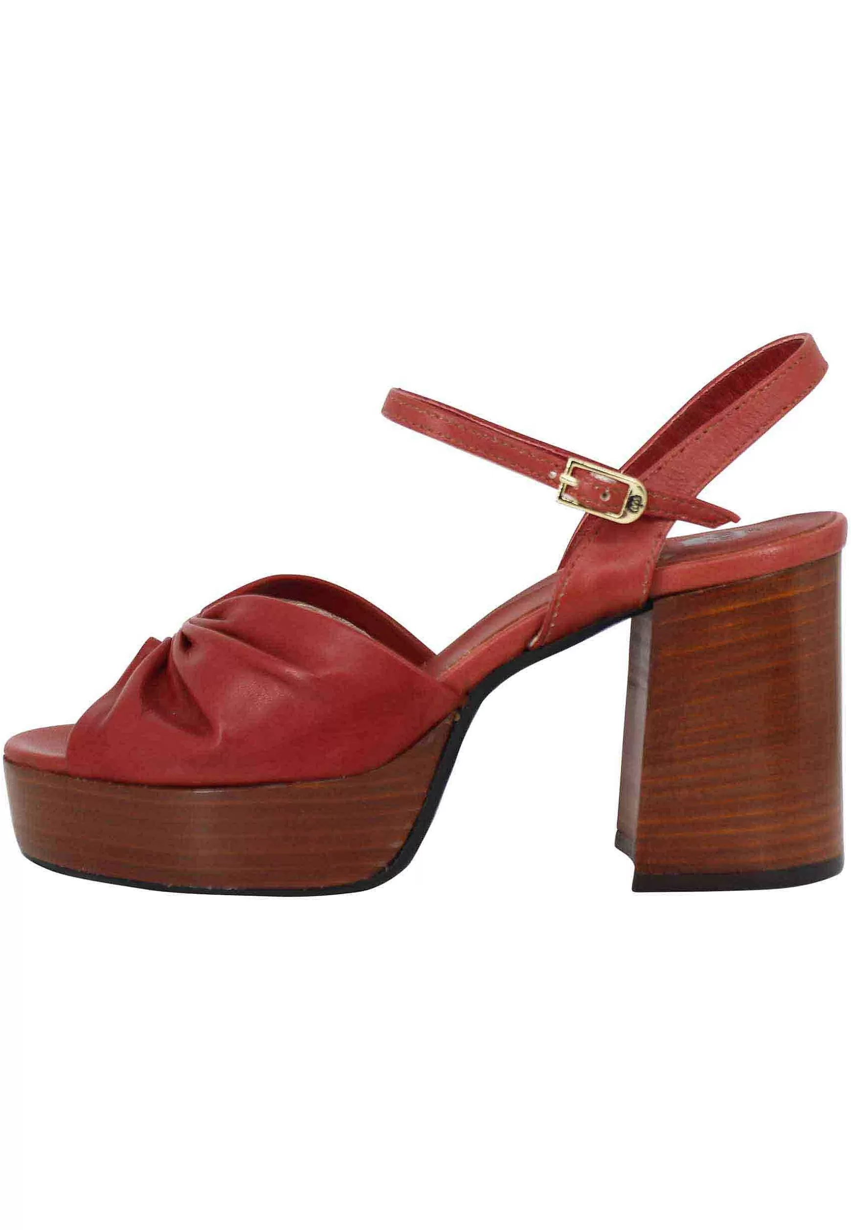 Sandai Donna In Pee Mattone Con Tacco E Pateau In Cuoio*L Flash Sale
