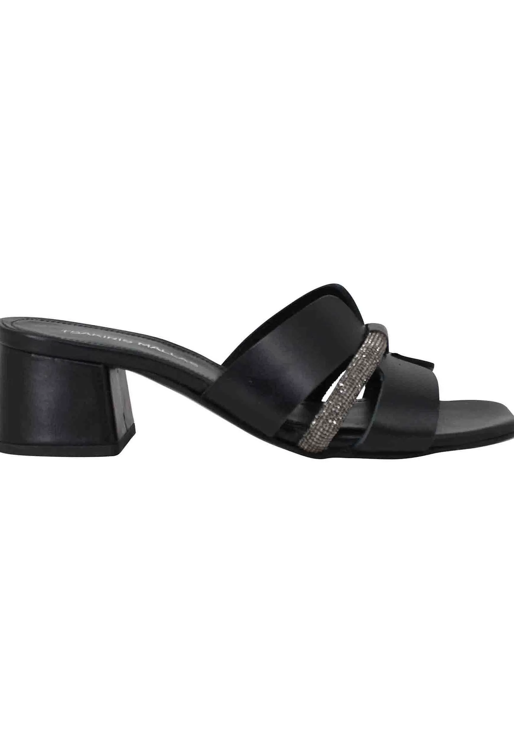Sandali Donna In Pelle Nera Con Accessorio E Punta Quadra*Tsakiris Mallas Clearance