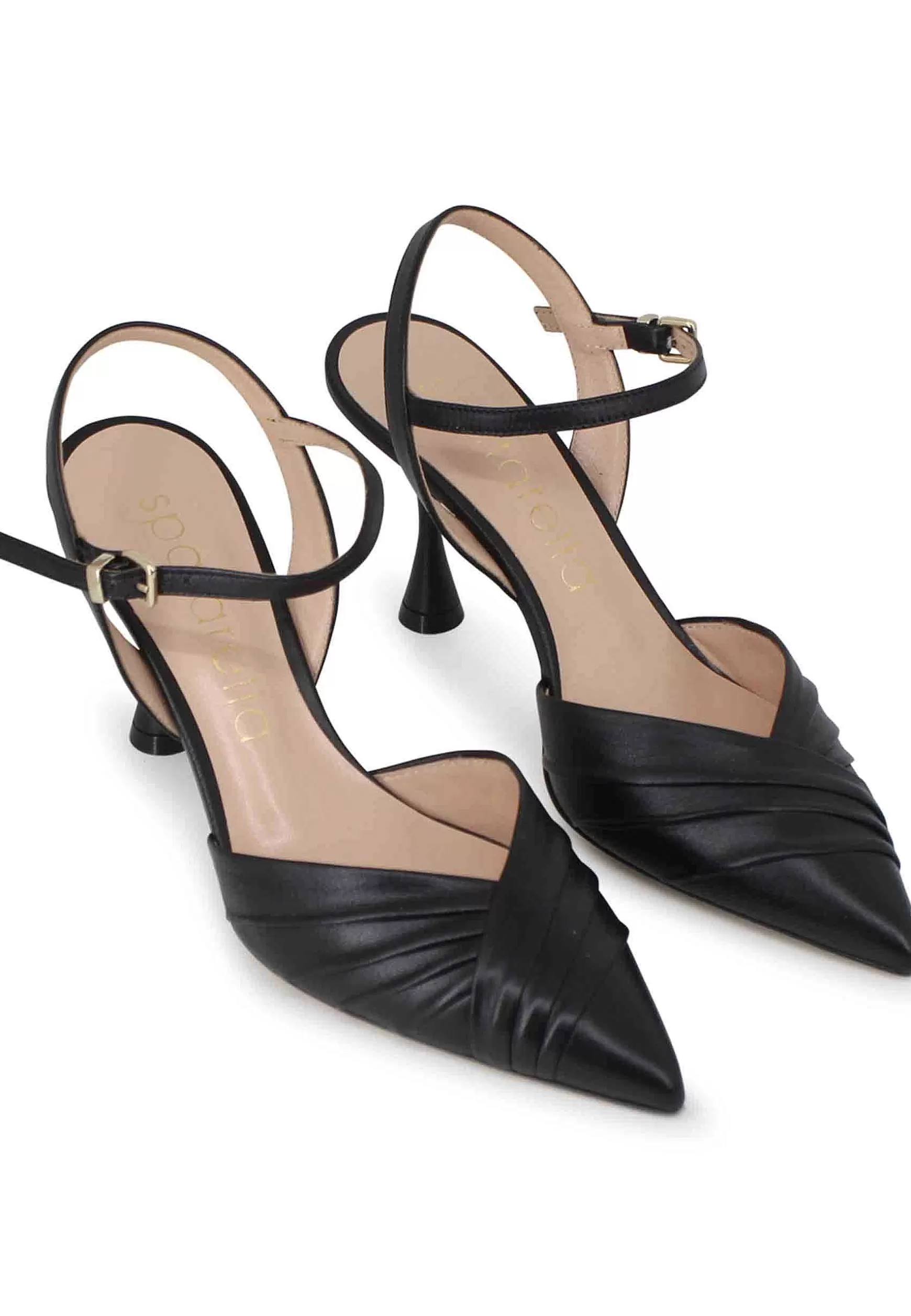 Sandali Donna In Pelle Nera Con Cinturino Alla Caviglia E Tacco Alto** Fashion