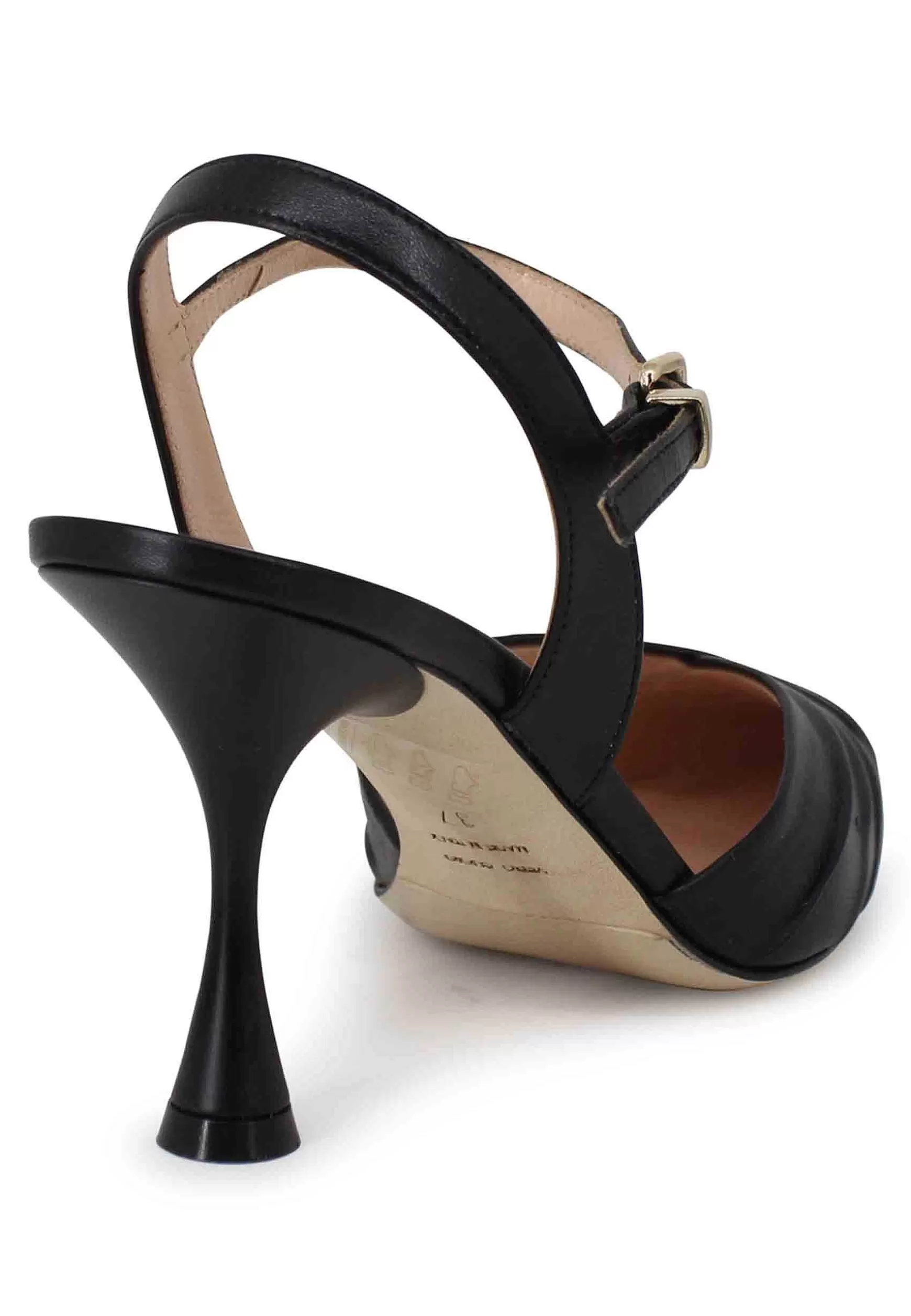 Sandali Donna In Pelle Nera Con Cinturino Alla Caviglia E Tacco Alto** Fashion