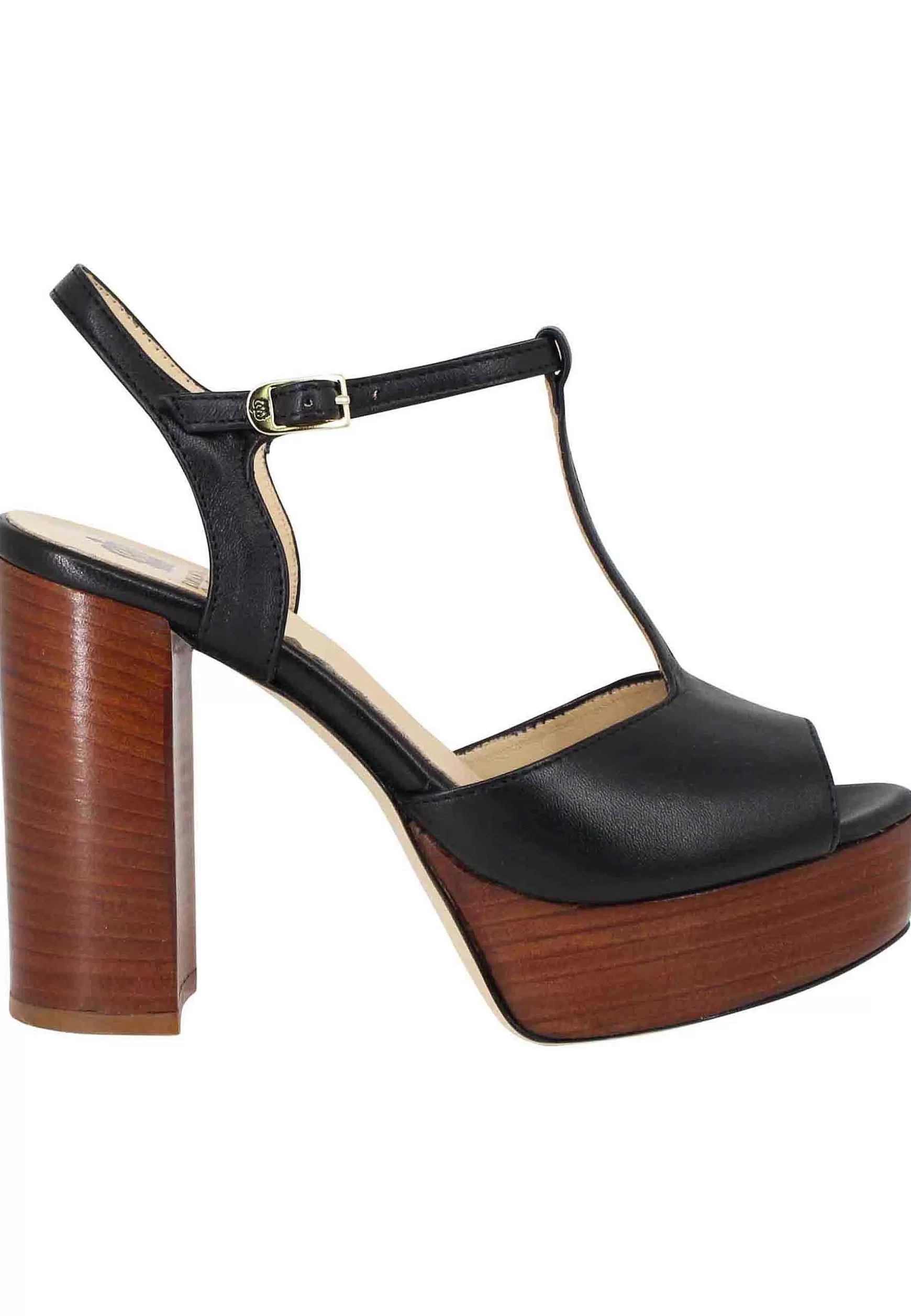 Sandai Donna In Pee Nera Con Cinturino Tacco Ato E Pateau*L Shop