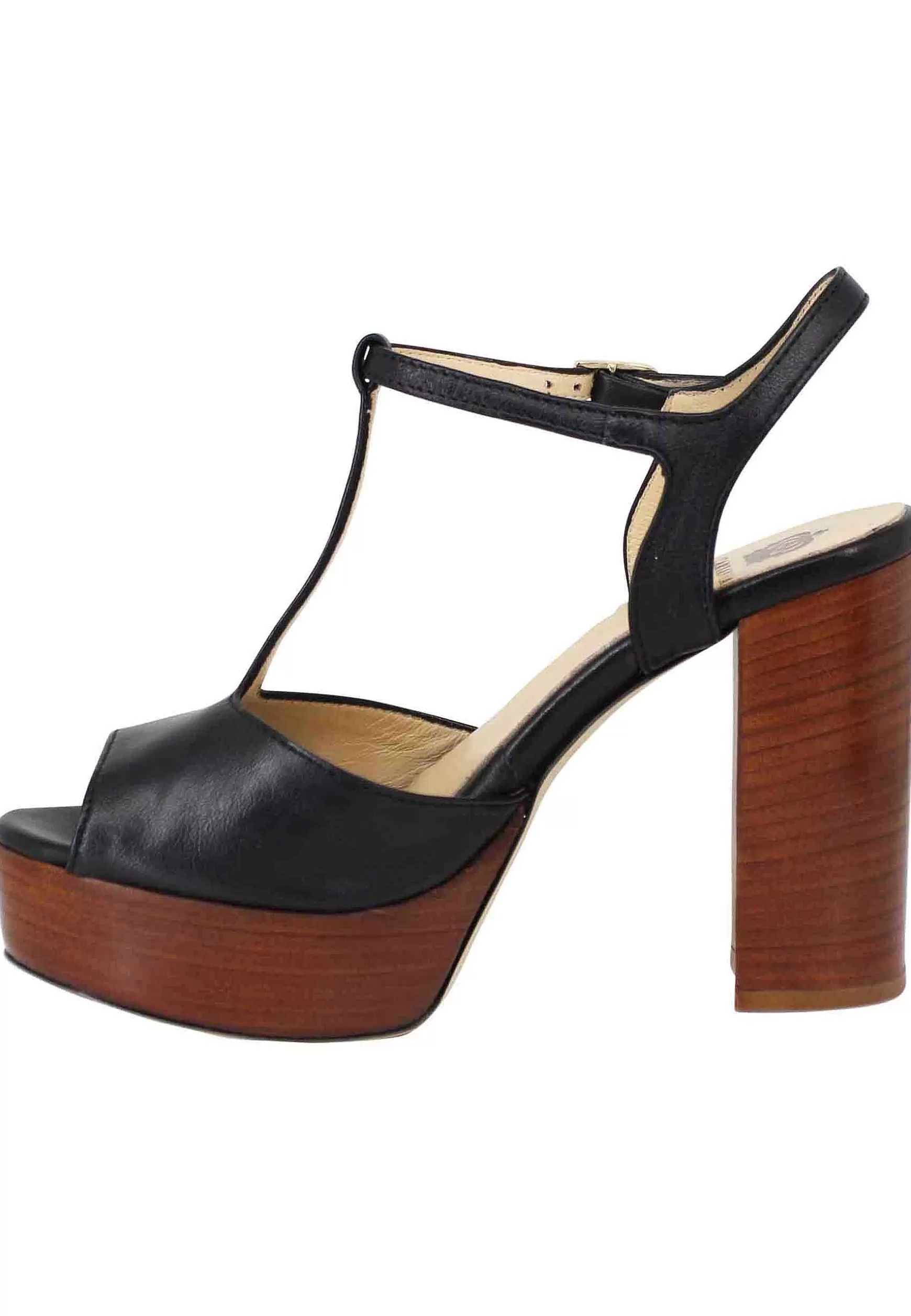 Sandai Donna In Pee Nera Con Cinturino Tacco Ato E Pateau*L Shop