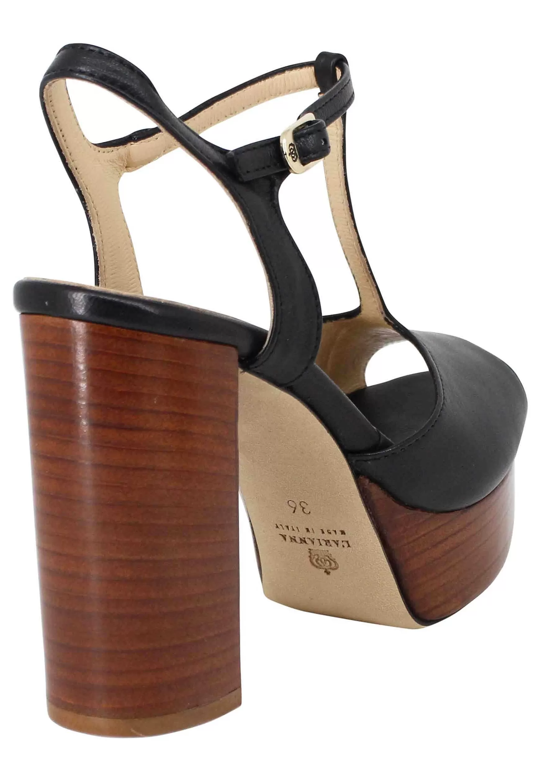 Sandai Donna In Pee Nera Con Cinturino Tacco Ato E Pateau*L Shop