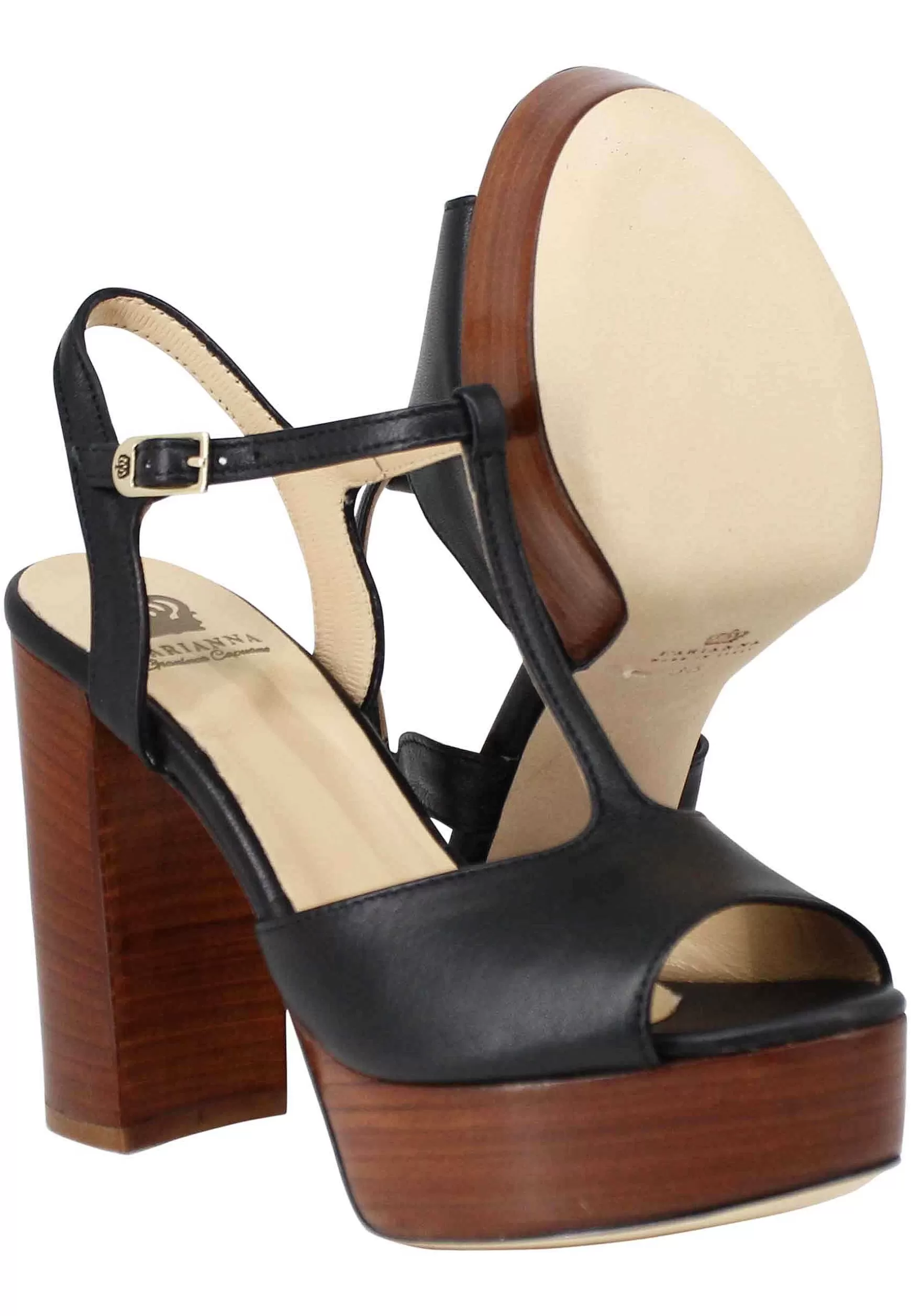 Sandai Donna In Pee Nera Con Cinturino Tacco Ato E Pateau*L Shop