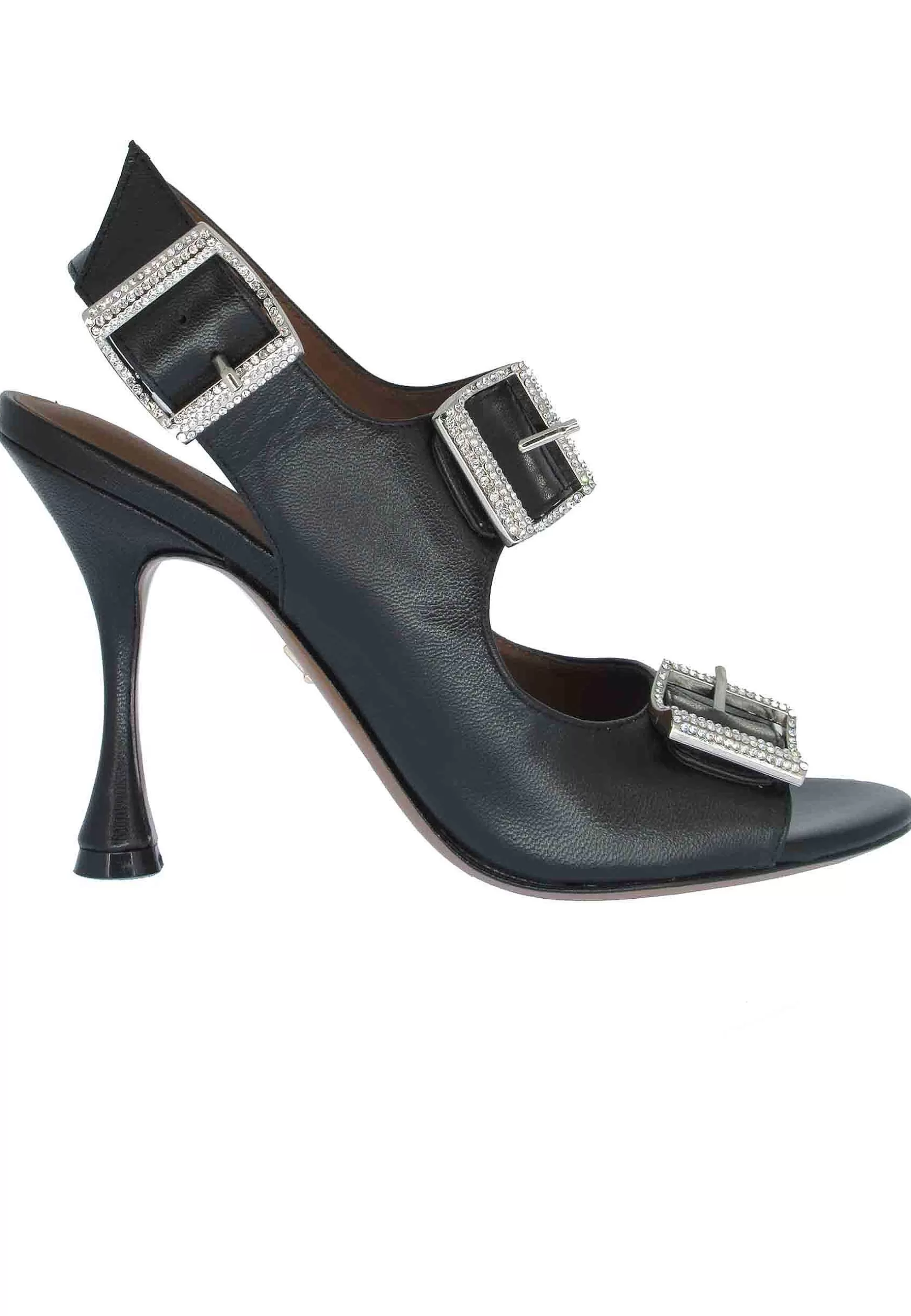 Sandali Donna In Pelle Nera Con Fibbia Strass E Tacco Alto*Lola Cruz Best Sale