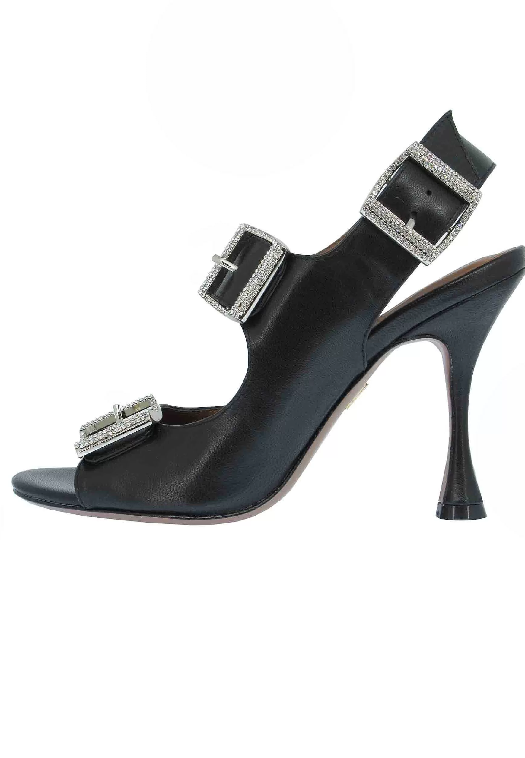 Sandali Donna In Pelle Nera Con Fibbia Strass E Tacco Alto*Lola Cruz Best Sale