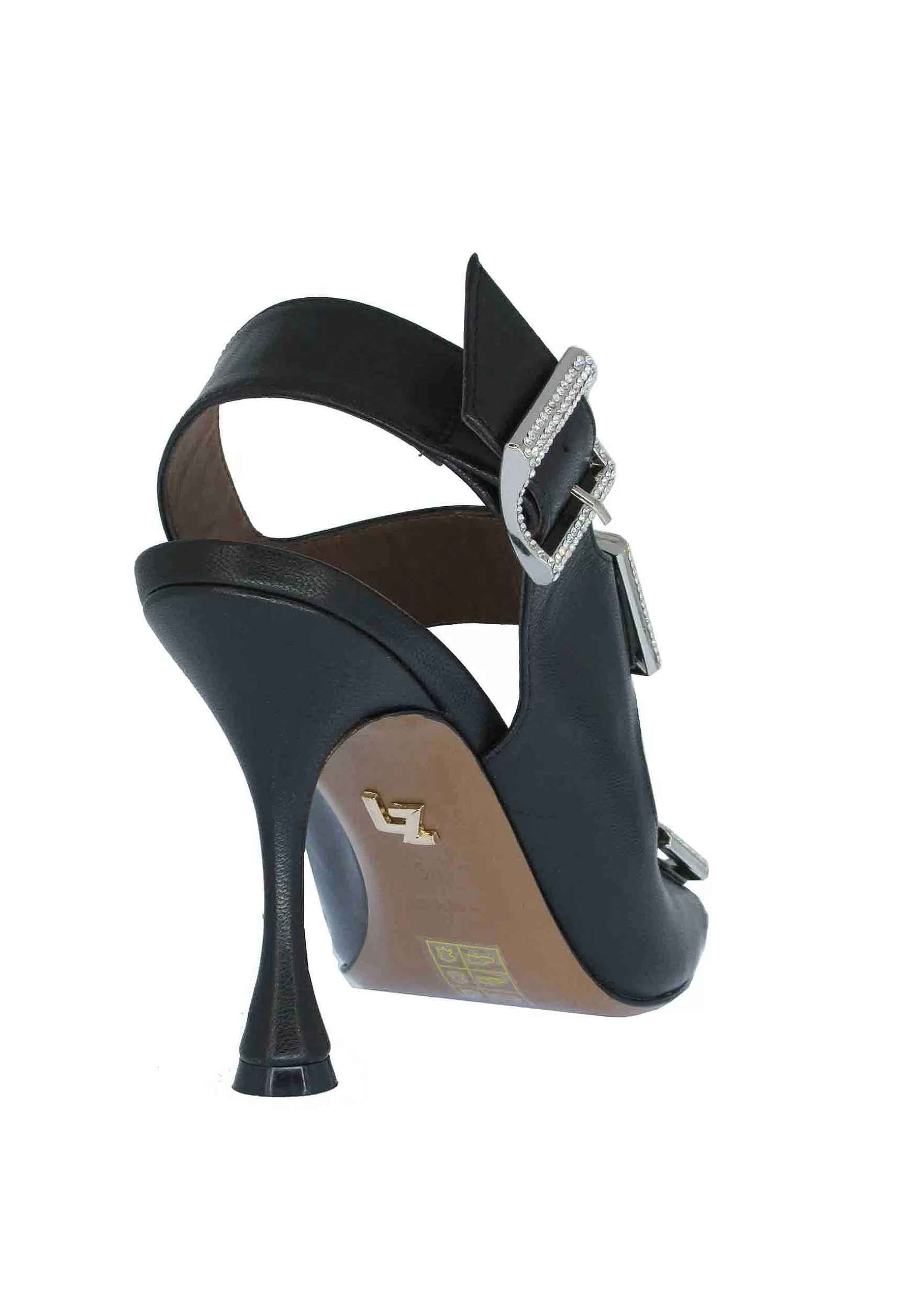 Sandali Donna In Pelle Nera Con Fibbia Strass E Tacco Alto*Lola Cruz Best Sale