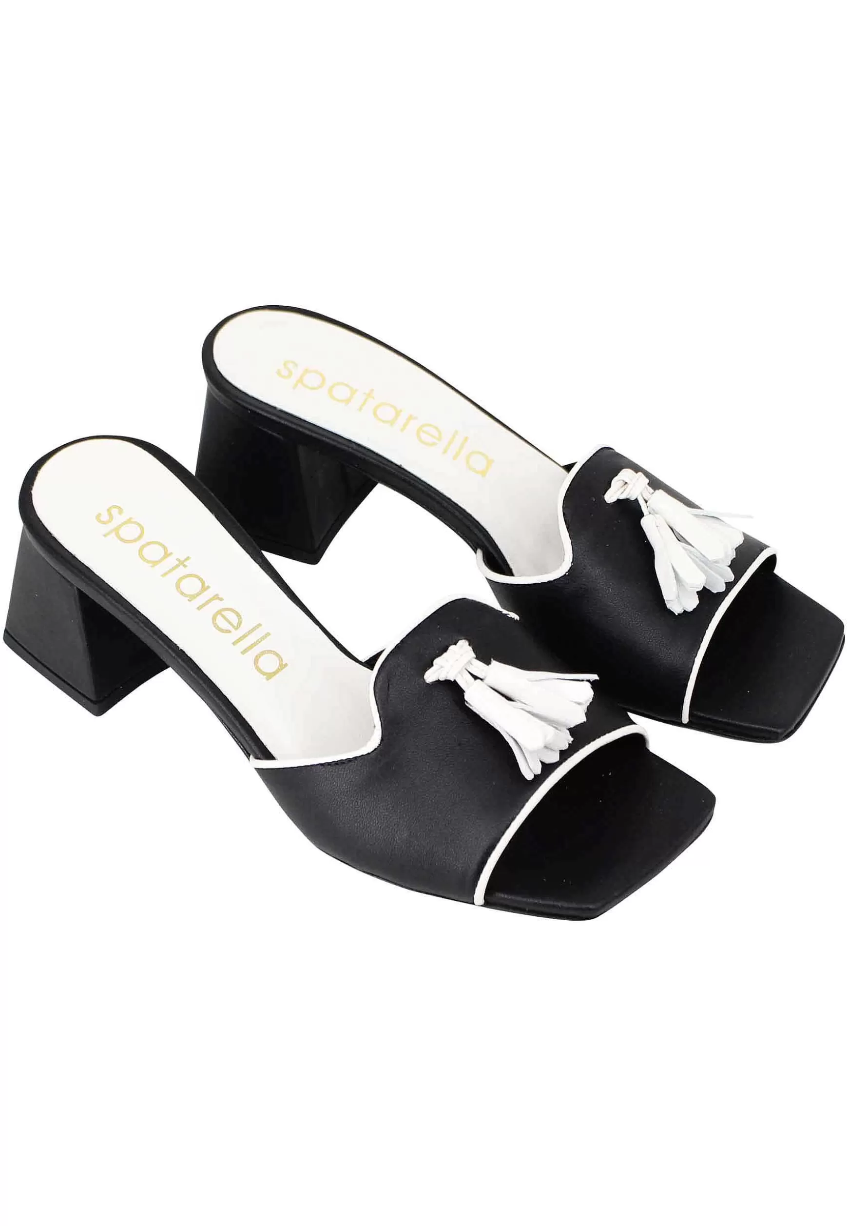 Sandali Donna In Pelle Nera Con Nappine In Contrasto E Punta Quadra** Discount