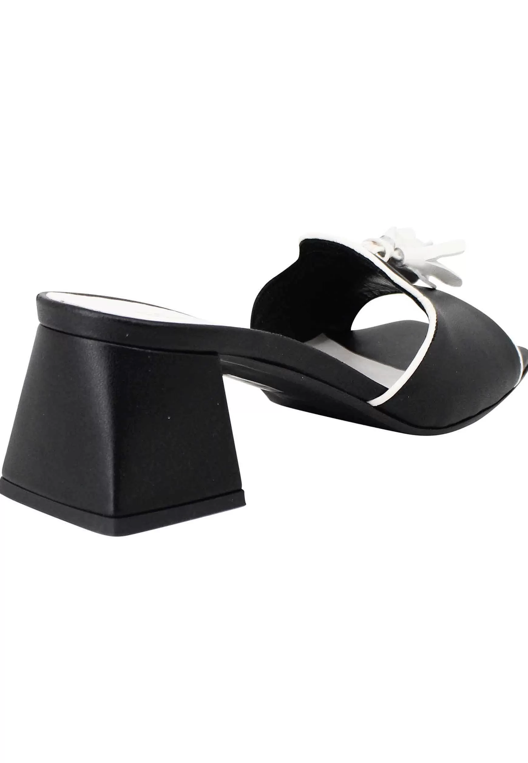 Sandali Donna In Pelle Nera Con Nappine In Contrasto E Punta Quadra** Discount
