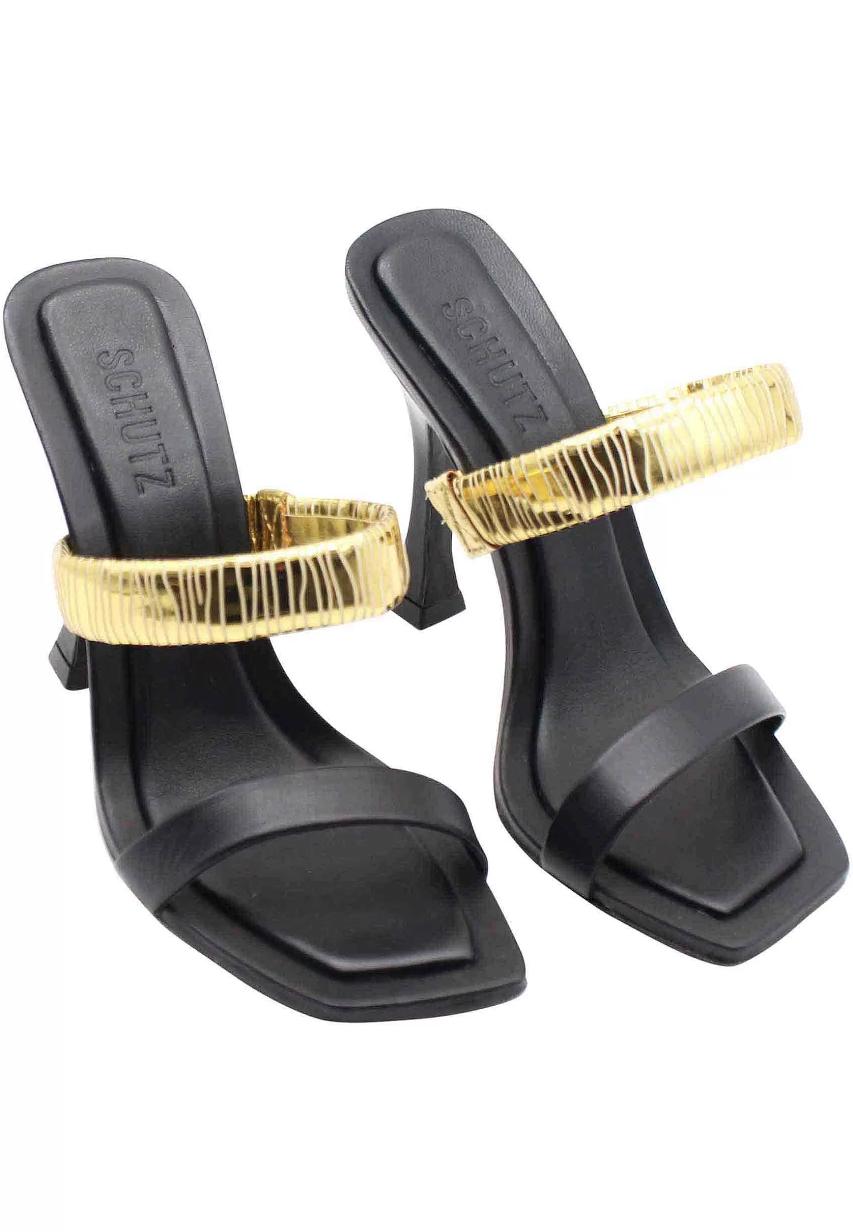 Sandali Donna In Pelle Nera Con Tacco Alto E Fascia In Oro*Schutz Clearance