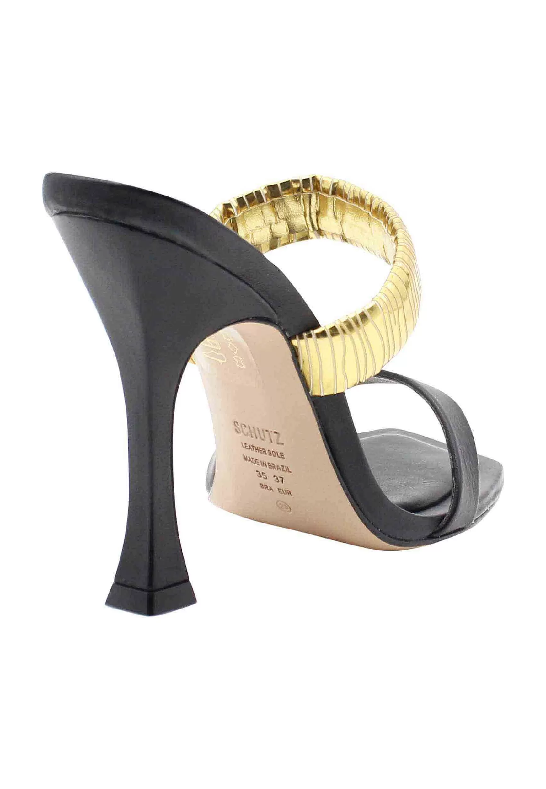 Sandali Donna In Pelle Nera Con Tacco Alto E Fascia In Oro*Schutz Clearance