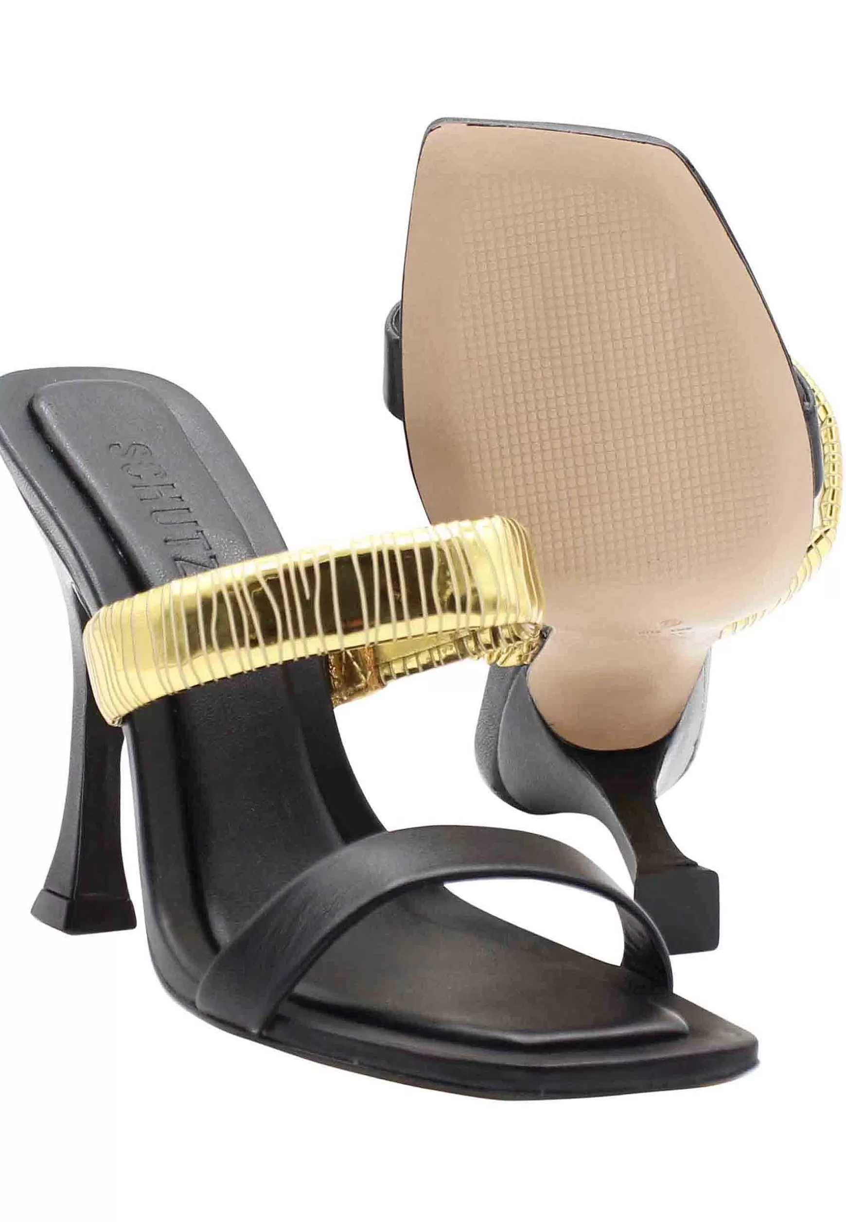 Sandali Donna In Pelle Nera Con Tacco Alto E Fascia In Oro*Schutz Clearance