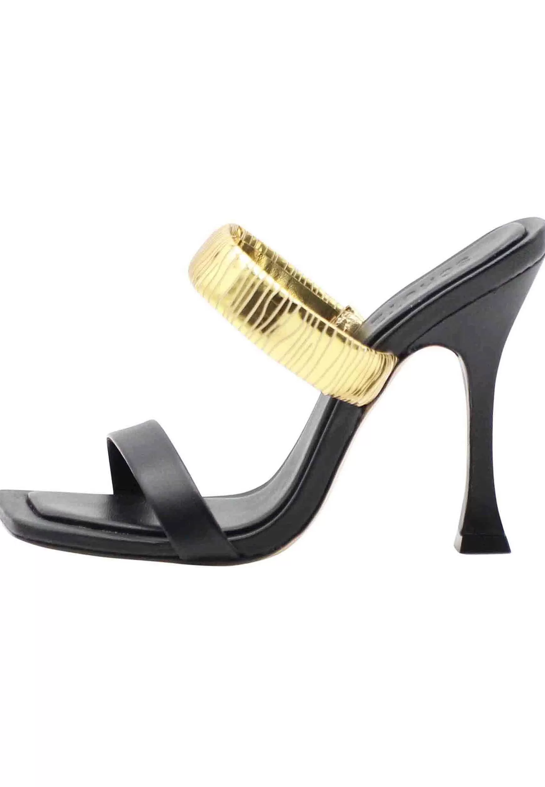 Sandali Donna In Pelle Nera Con Tacco Alto E Fascia In Oro*Schutz Clearance