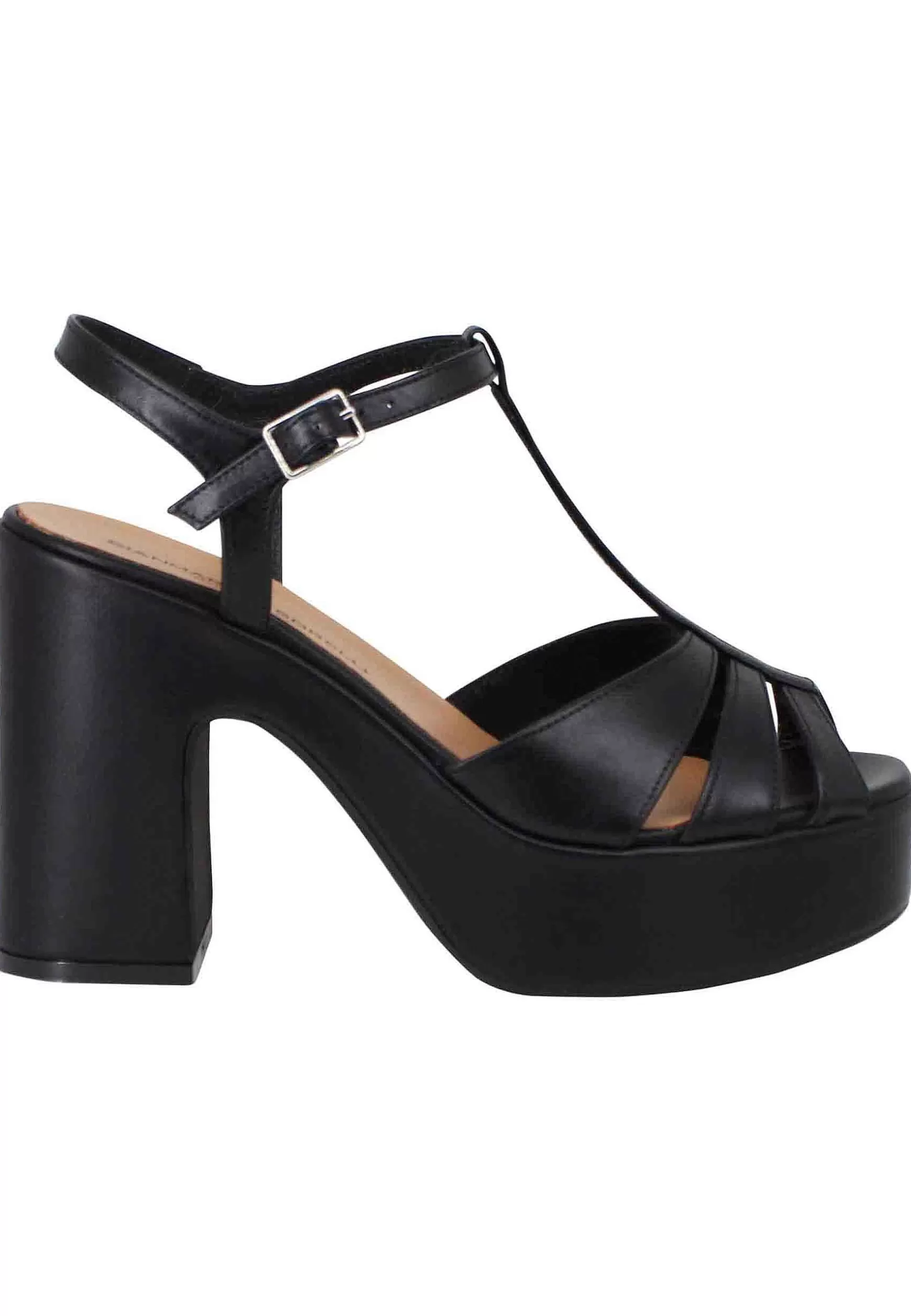 Sandali Donna In Pelle Nera Con Zeppa Alta E Cinturino Alla Caviglia*Gianmarco Sorelli Flash Sale