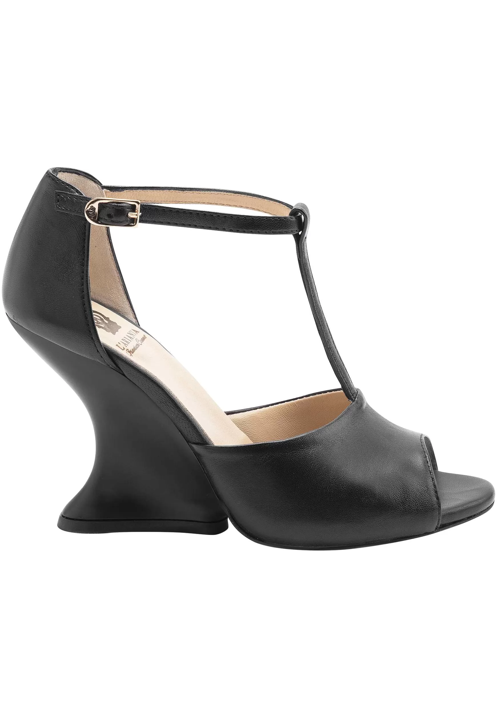 Sandai Donna In Pee Nera Con Zeppa Ata E Cinturino Aa Cavigia*L Outlet