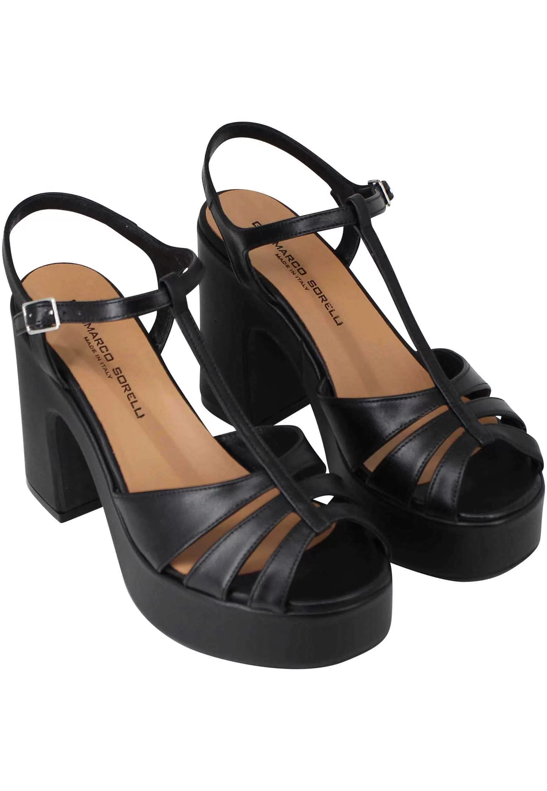 Sandali Donna In Pelle Nera Con Zeppa Alta E Cinturino Alla Caviglia*Gianmarco Sorelli Flash Sale
