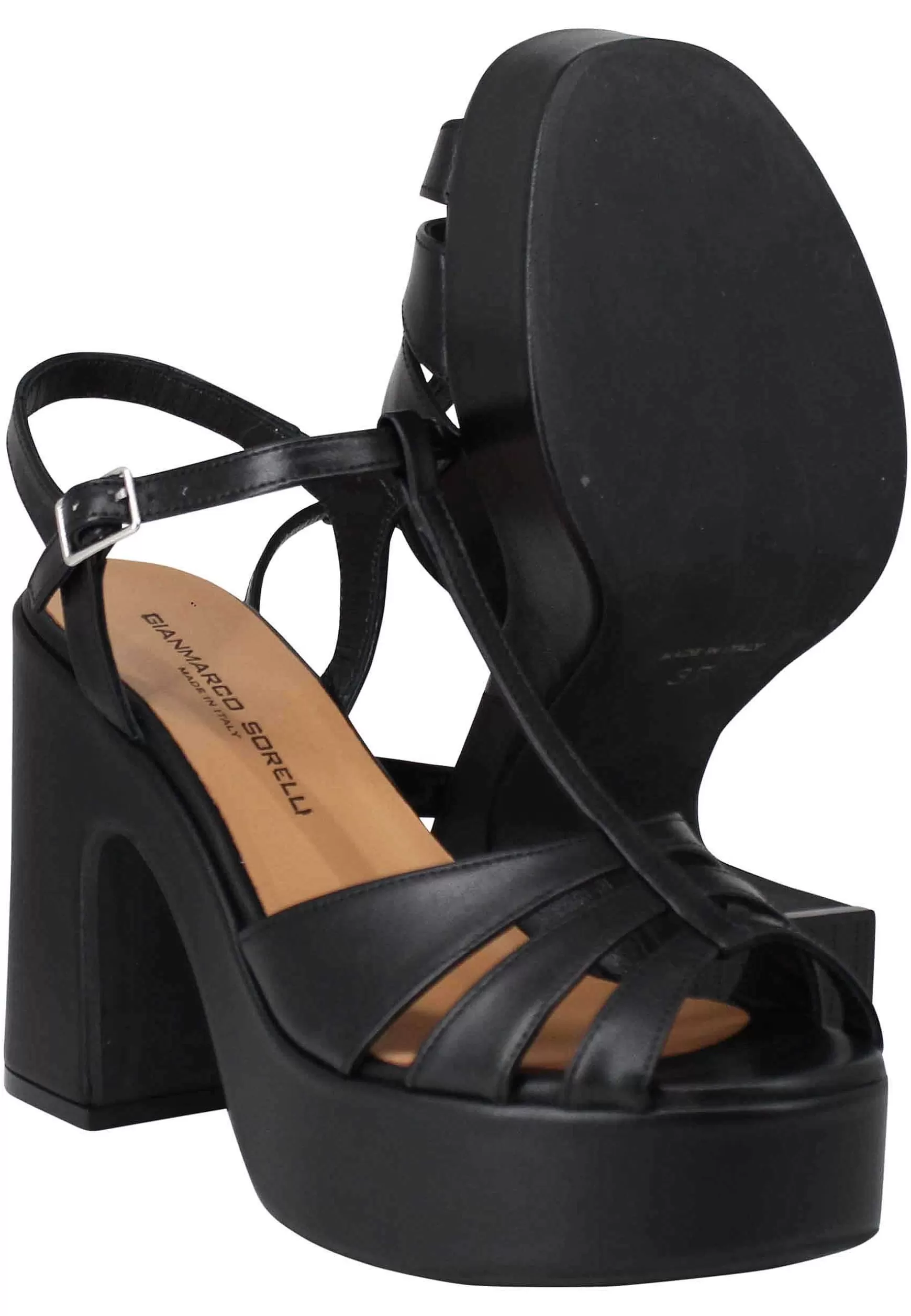Sandali Donna In Pelle Nera Con Zeppa Alta E Cinturino Alla Caviglia*Gianmarco Sorelli Flash Sale
