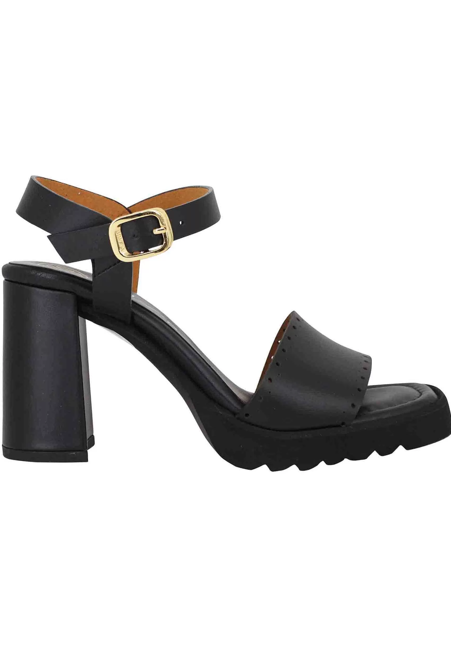 Sandali Donna In Pelle Nero Con Tacco Alto E Plateau In Gomma Carrarmato*Unisa Cheap