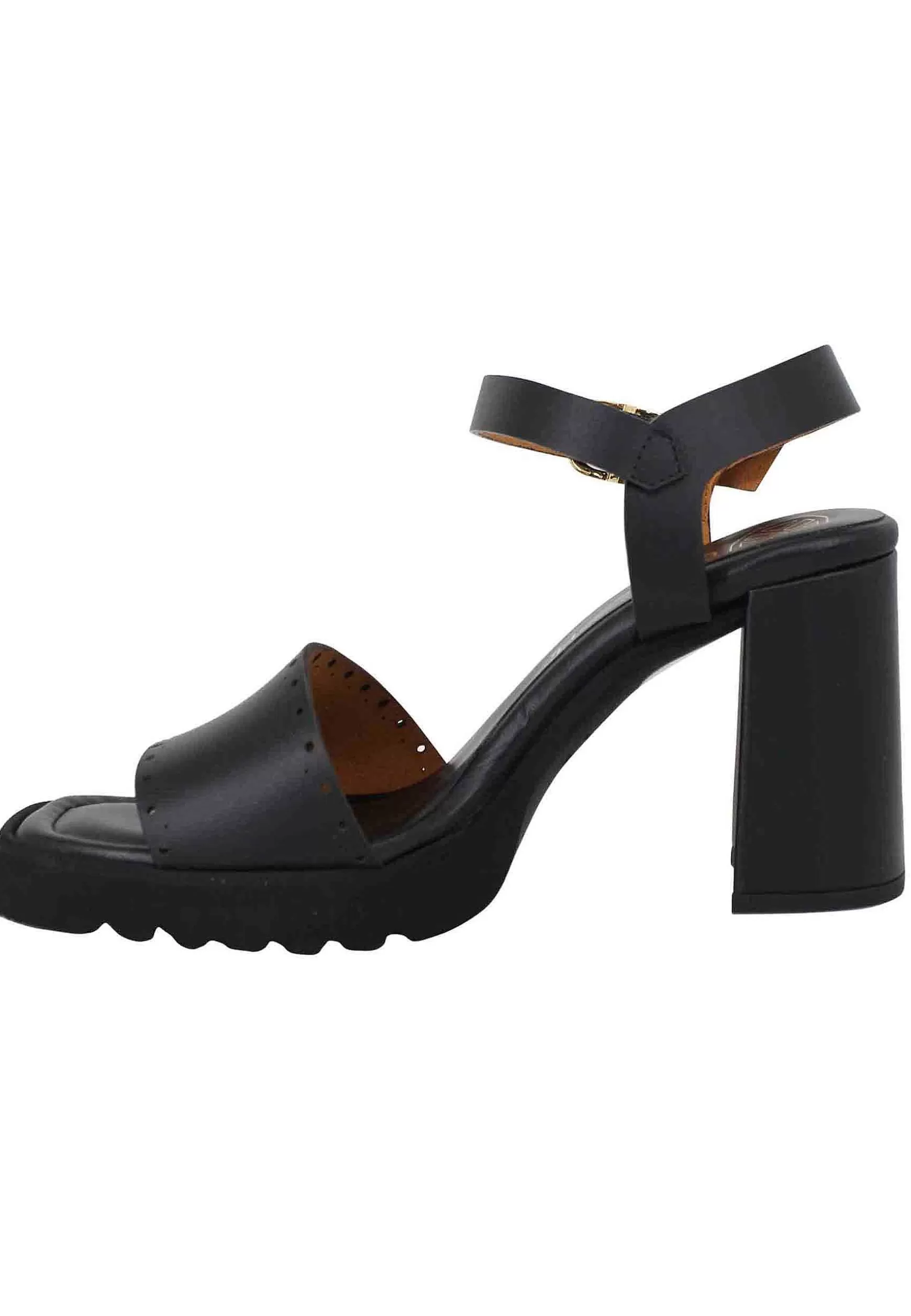 Sandali Donna In Pelle Nero Con Tacco Alto E Plateau In Gomma Carrarmato*Unisa Cheap