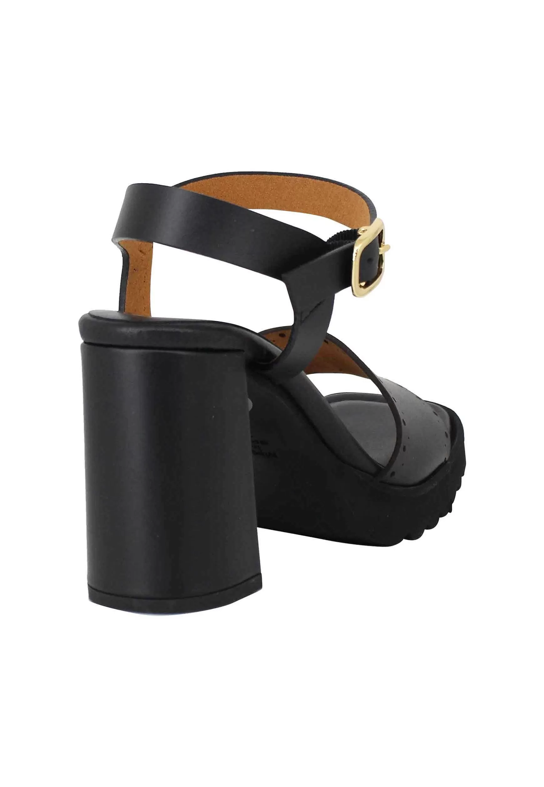 Sandali Donna In Pelle Nero Con Tacco Alto E Plateau In Gomma Carrarmato*Unisa Cheap