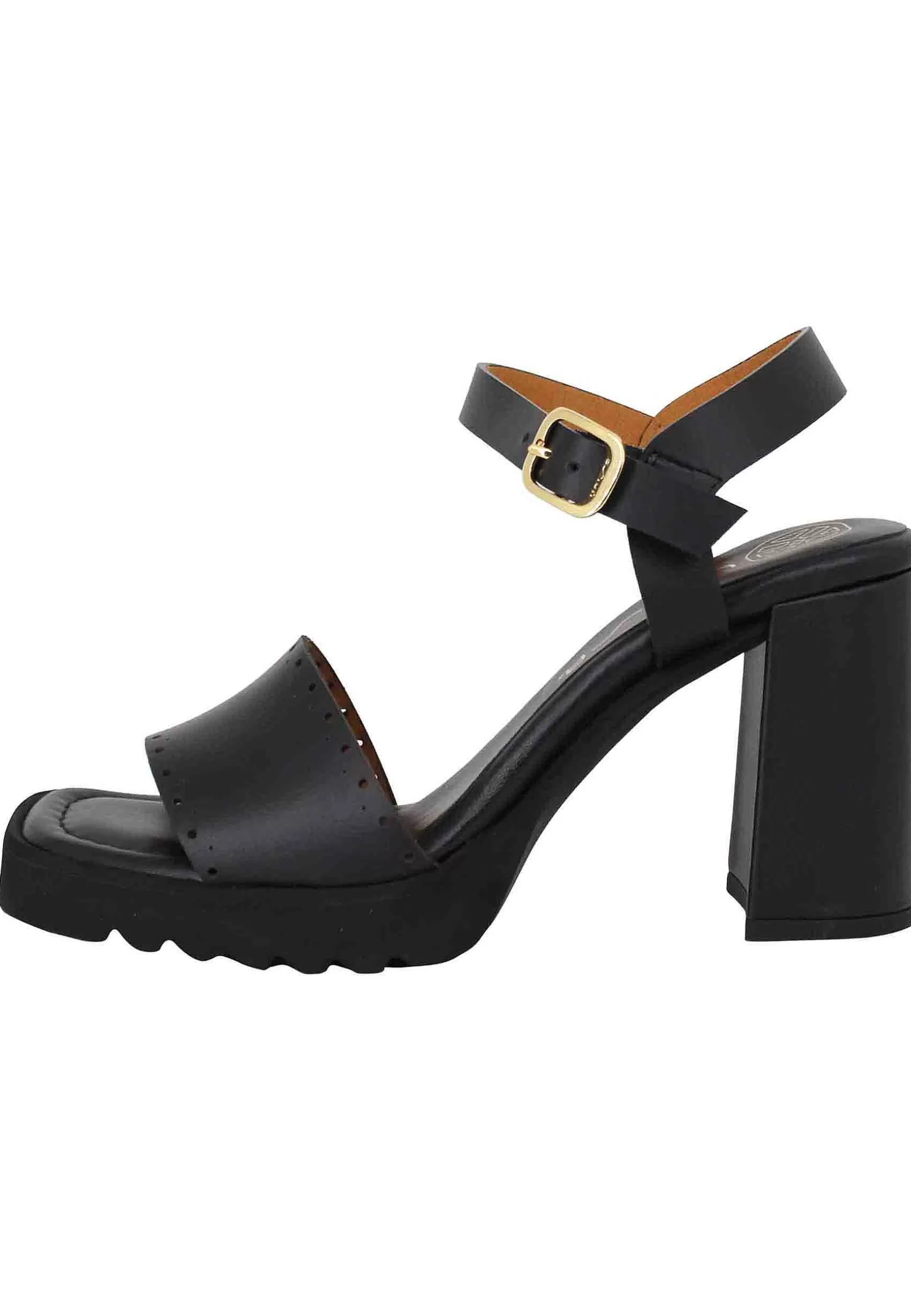 Sandali Donna In Pelle Nero Con Tacco Alto E Plateau In Gomma Carrarmato*Unisa Cheap