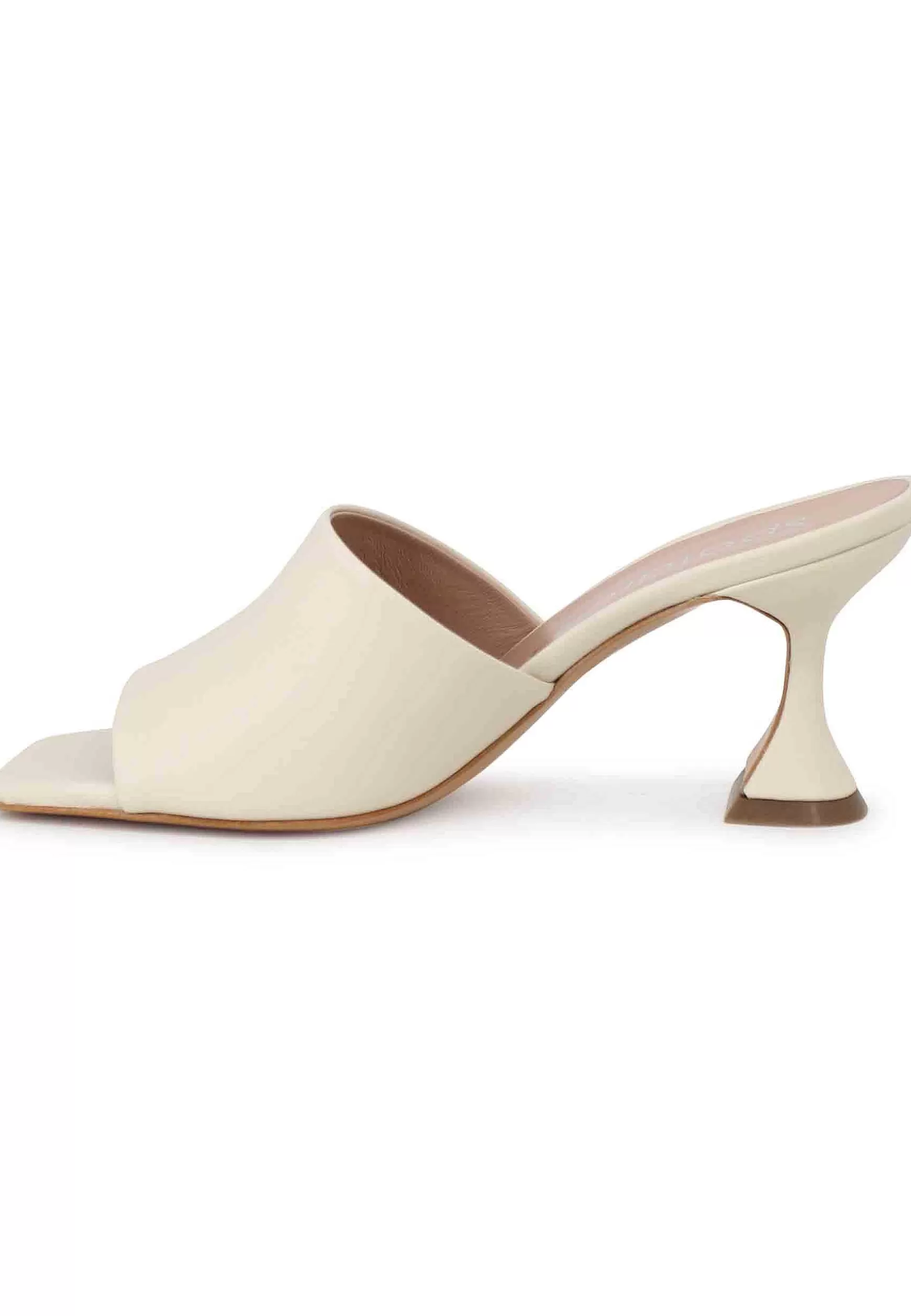 Sandali Donna In Pelle Off White Con Tacco Alto E Punta Quadra** Online