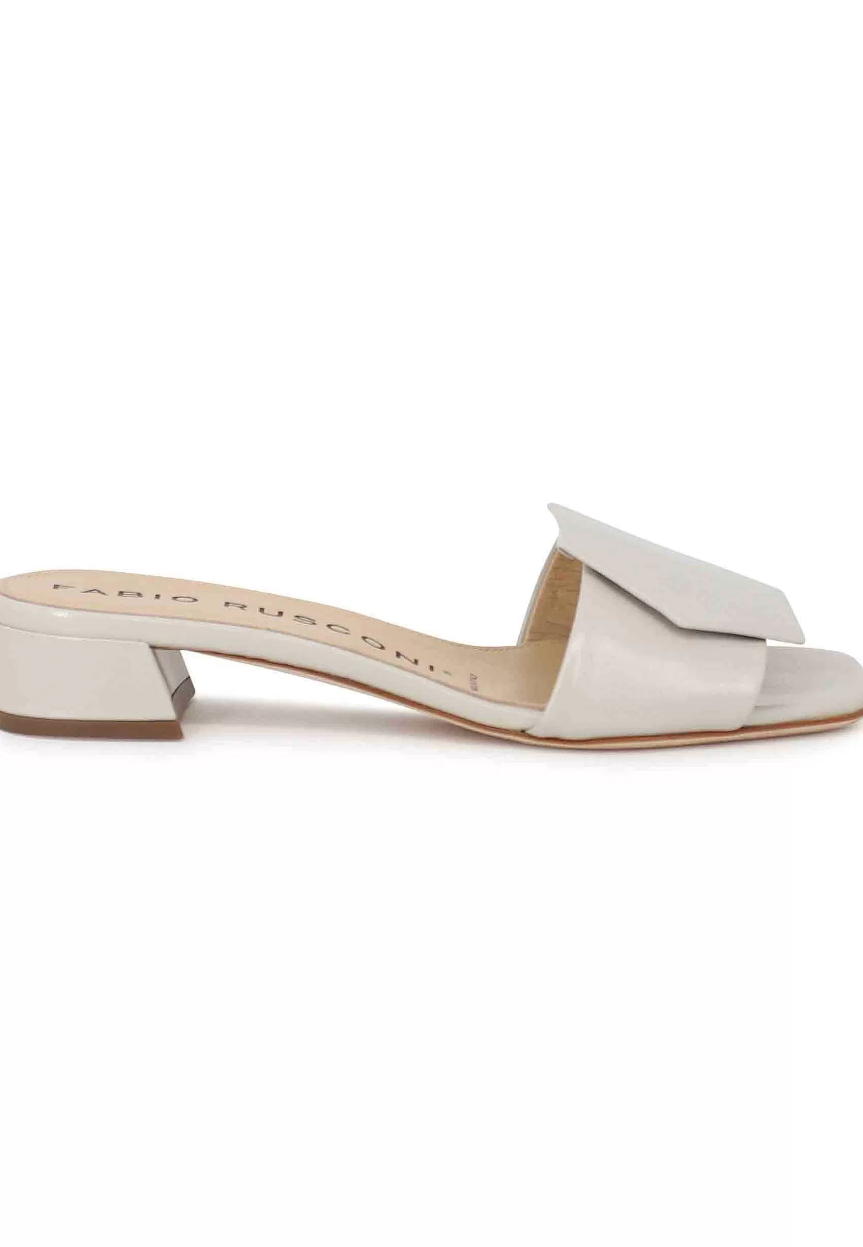 Sandali Donna In Pelle Off White Con Tacco Basso E Accessorio In Tinta*Fabio Rusconi Flash Sale