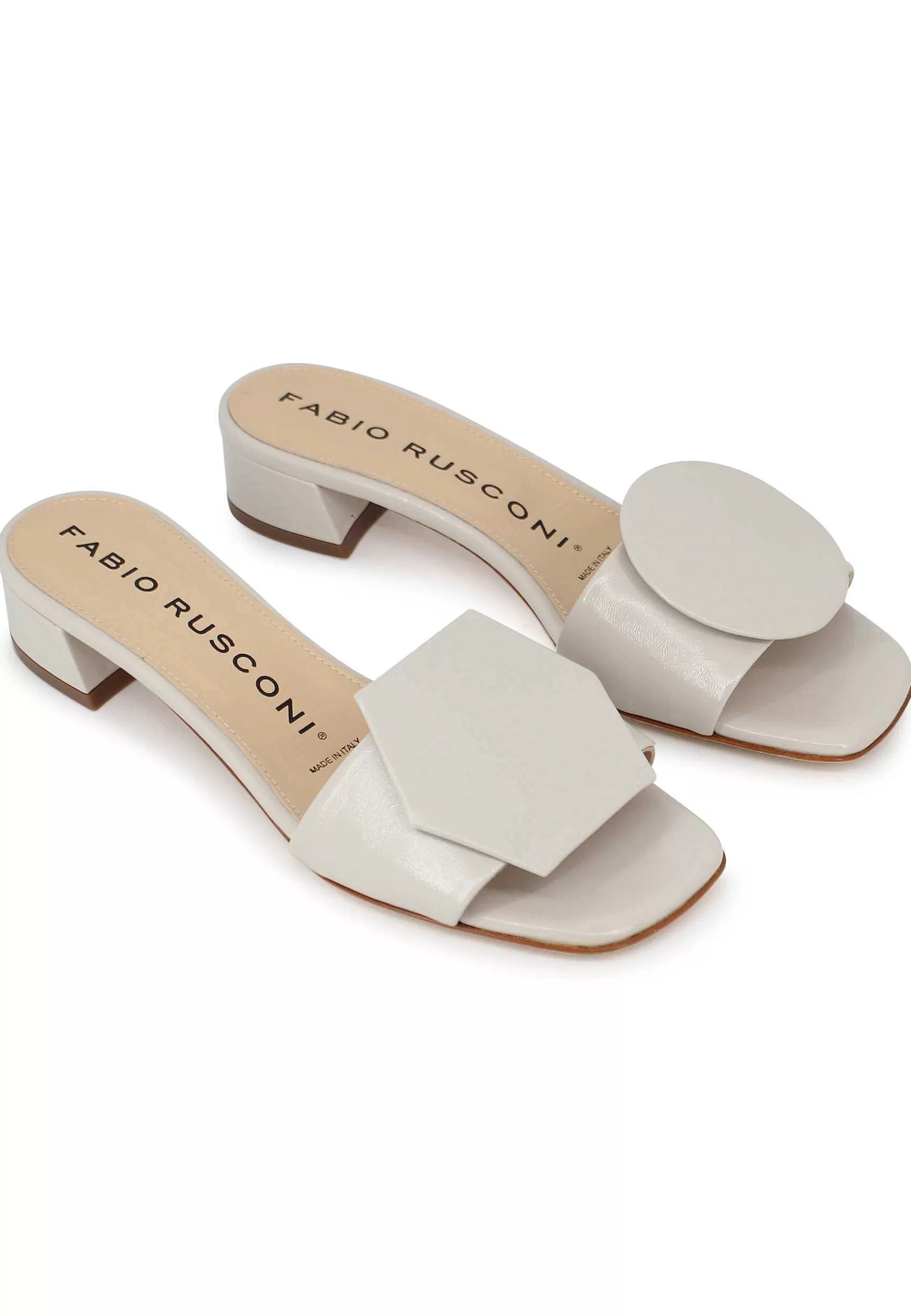 Sandali Donna In Pelle Off White Con Tacco Basso E Accessorio In Tinta*Fabio Rusconi Flash Sale