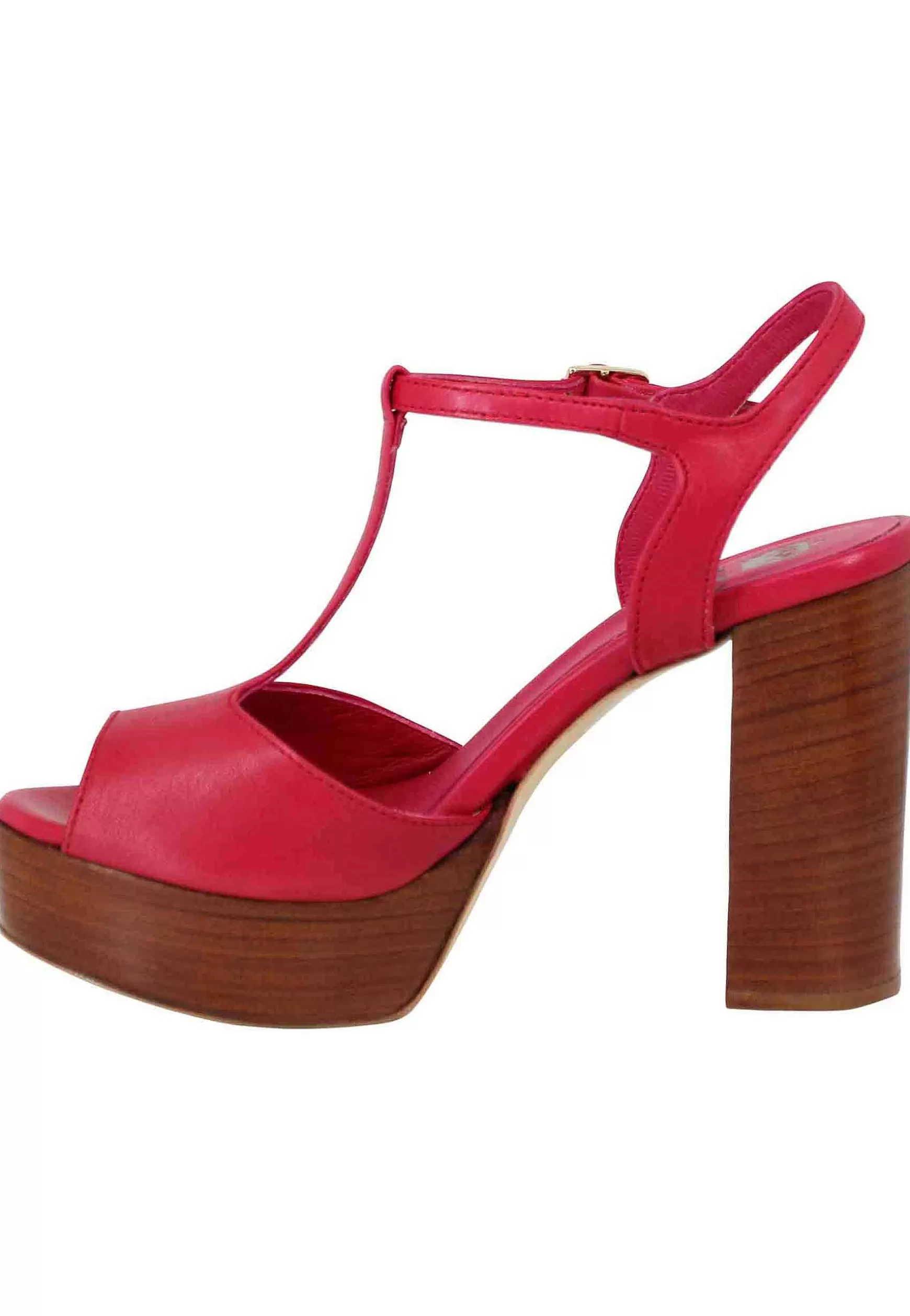 Sandai Donna In Pee Rossa Con Cinturino Tacco Ato E Pateau*L Best Sale