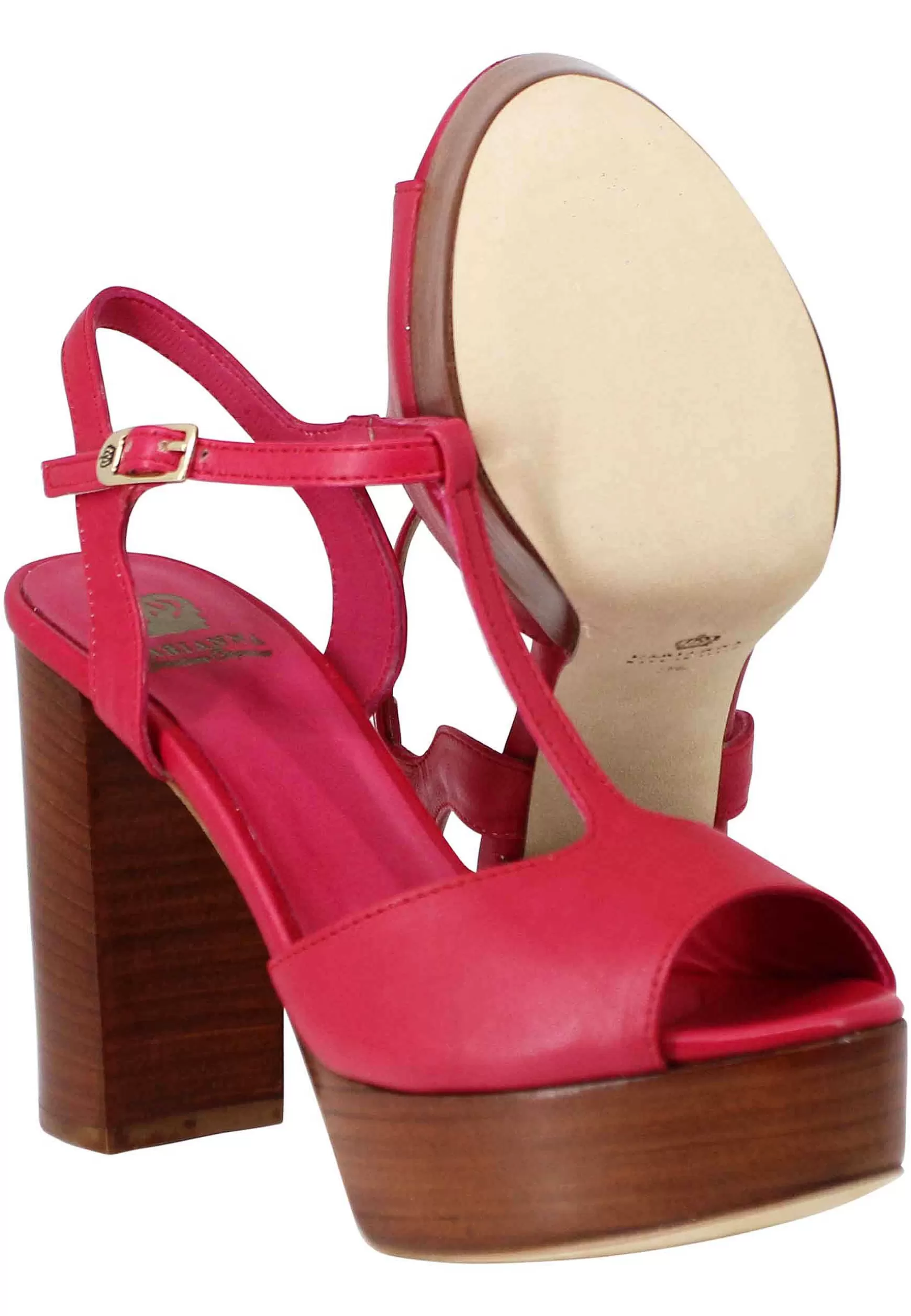 Sandai Donna In Pee Rossa Con Cinturino Tacco Ato E Pateau*L Best Sale