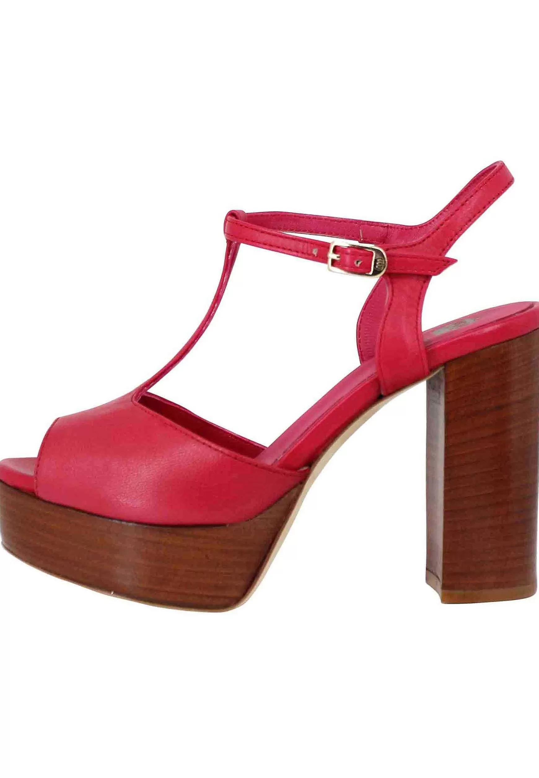 Sandai Donna In Pee Rossa Con Cinturino Tacco Ato E Pateau*L Best Sale