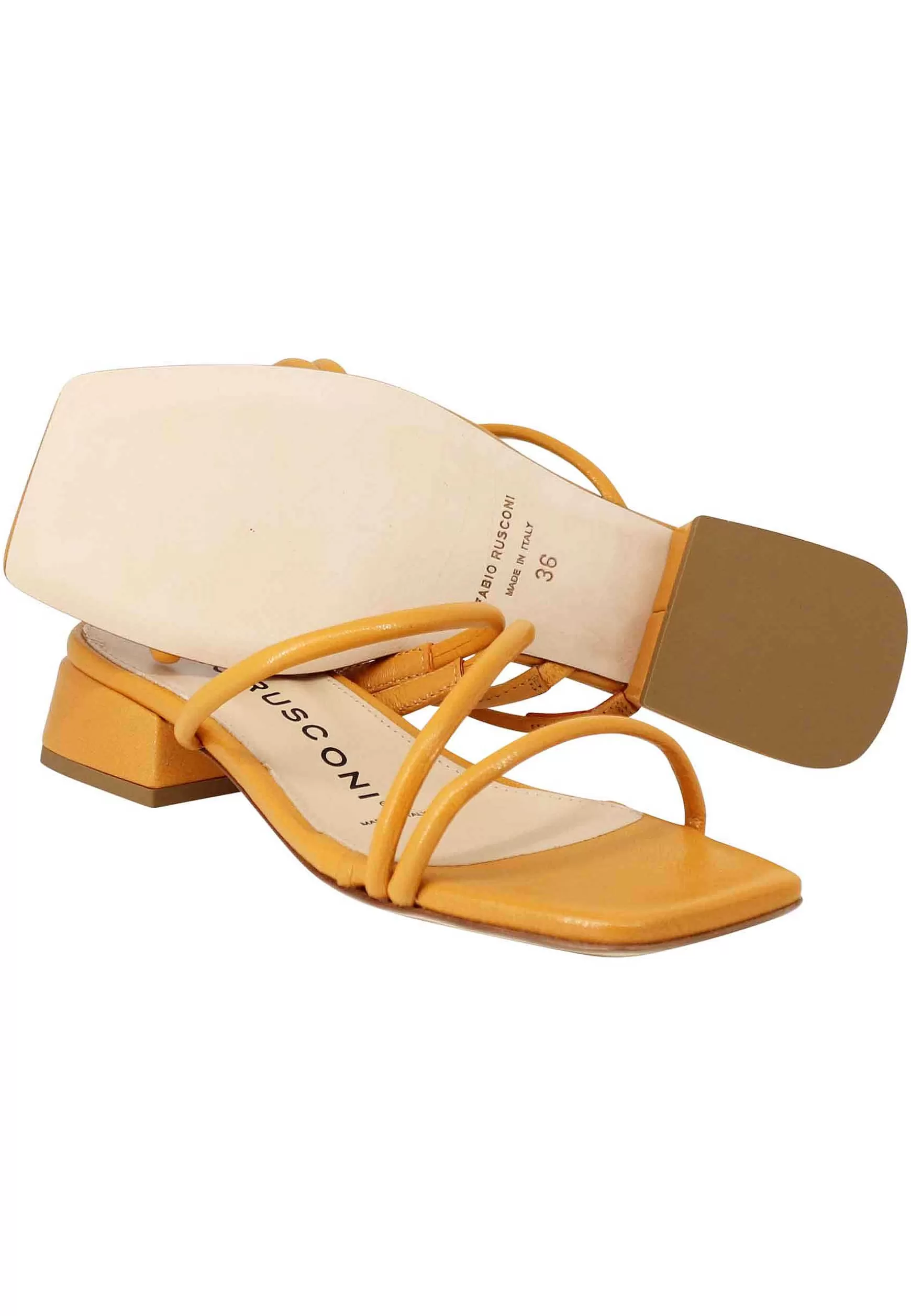 Sandali Donna In Pelle Senape Con Tacco Basso E Punta Quadra*Fabio Rusconi Online